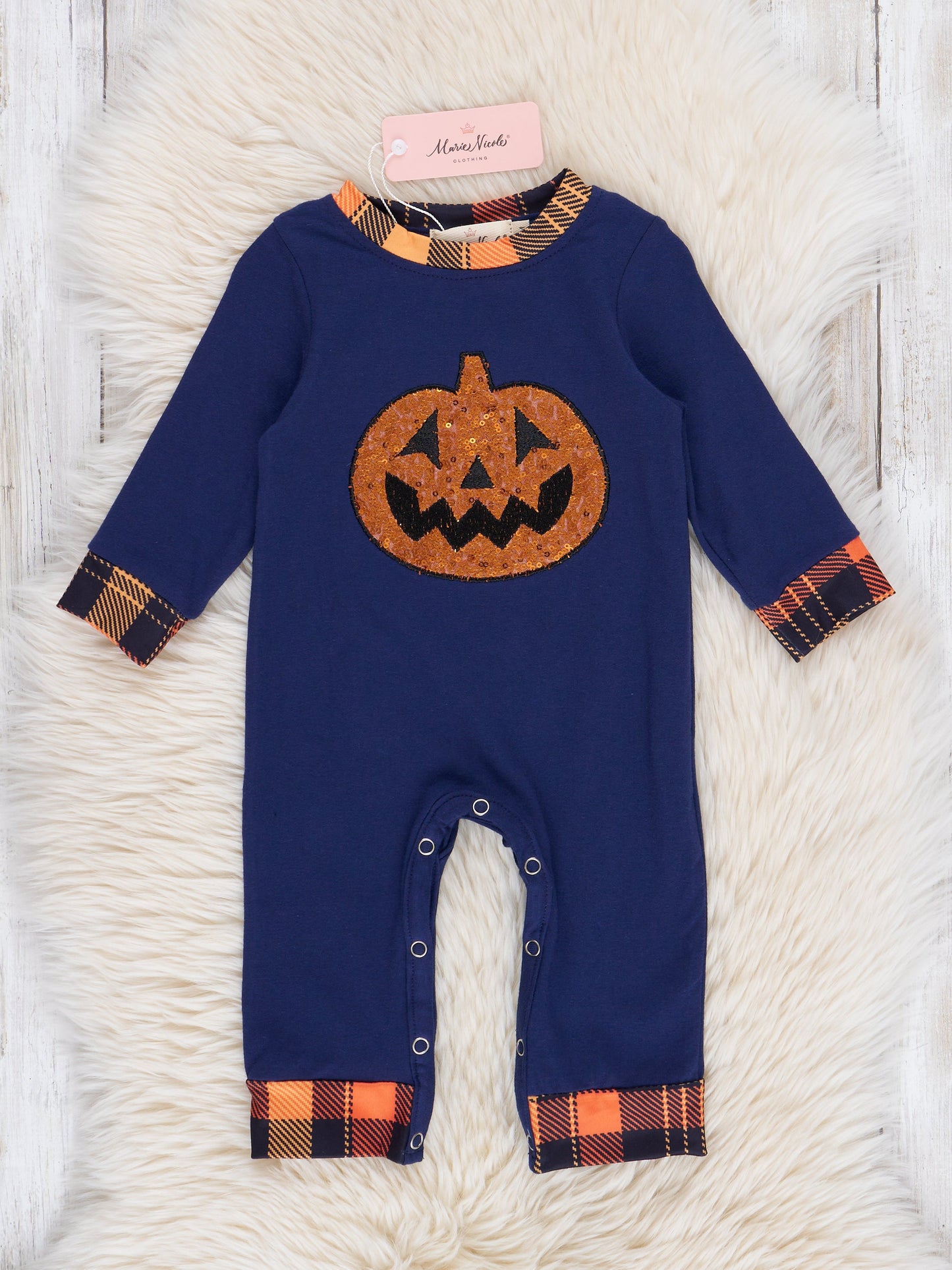 Embroidered Halloween Plaid Romper