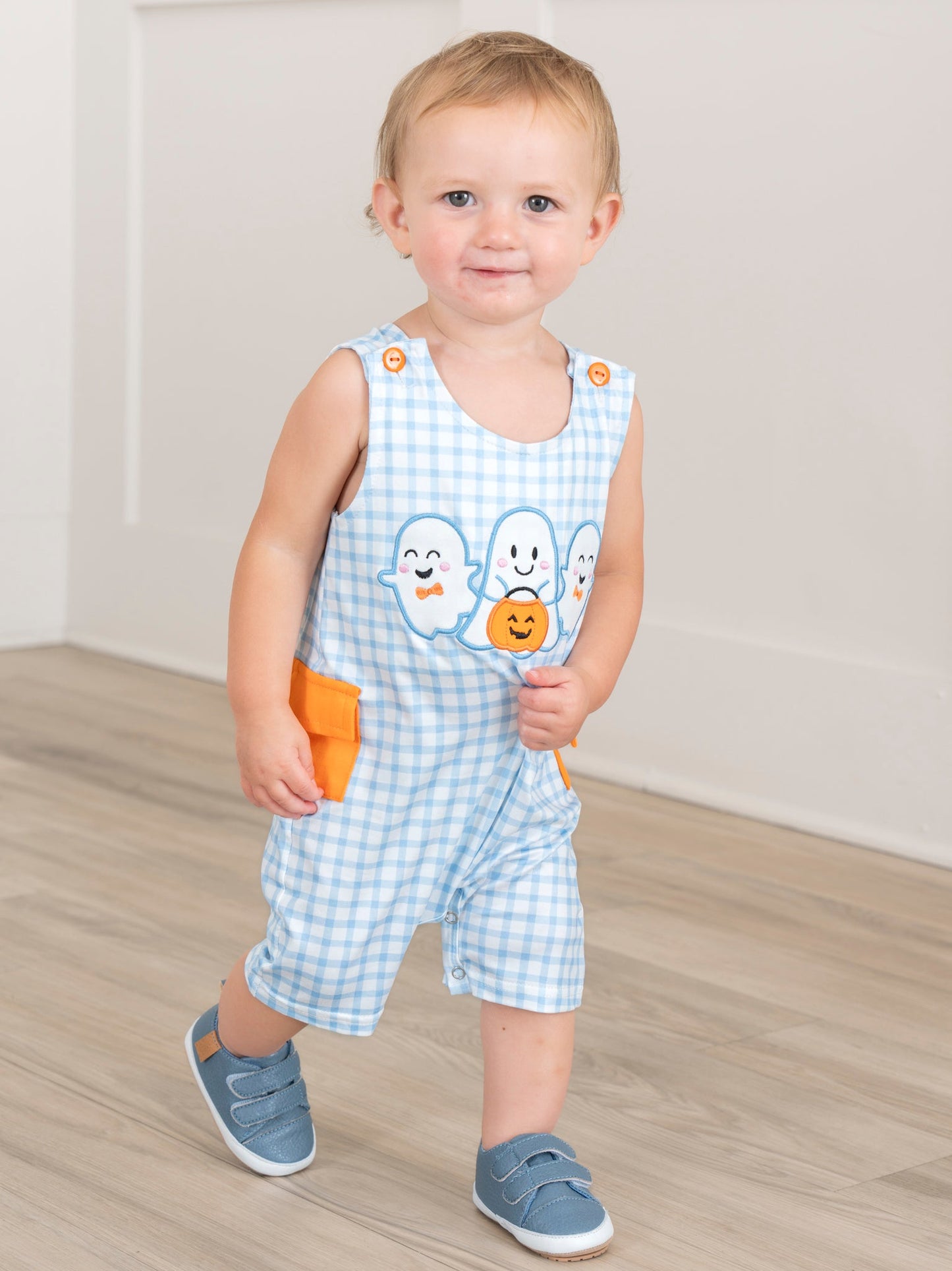 Blue Plaid Embroidered Ghost Pals Johnny