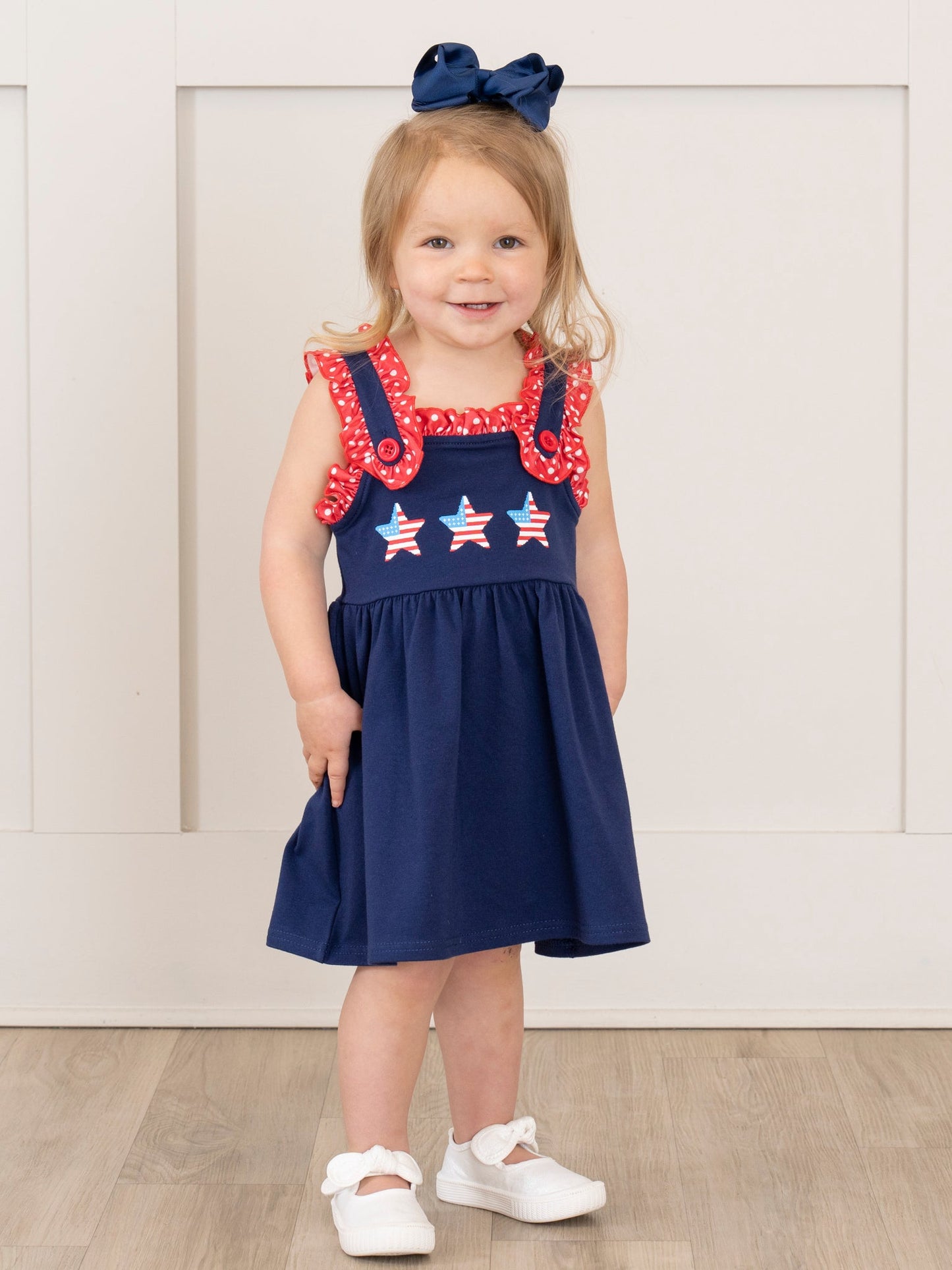 Navy Patriotic Stars Ruffle Dress