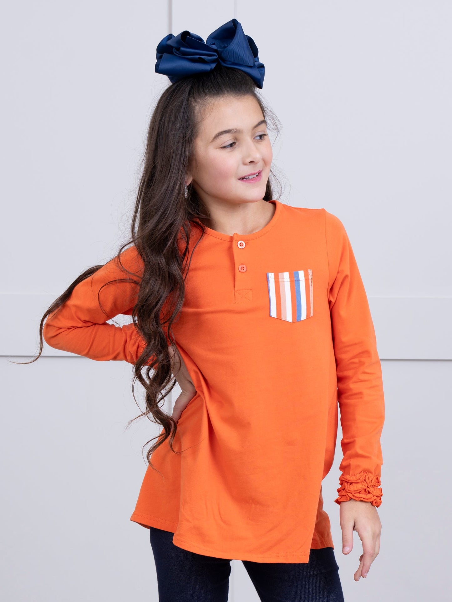 Striped Peek-a-Boo Swing Shirt in Orange
