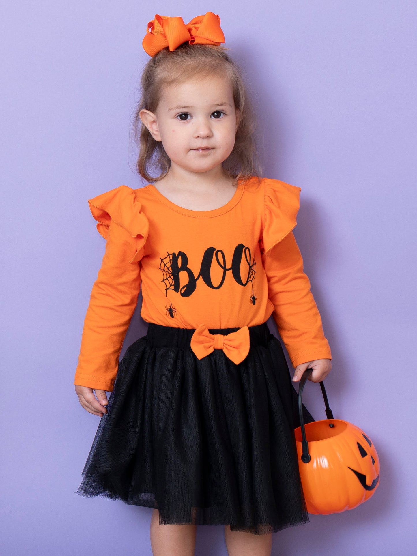 Black & Orange "Boo" Ruffle Tulle Romper Outfit