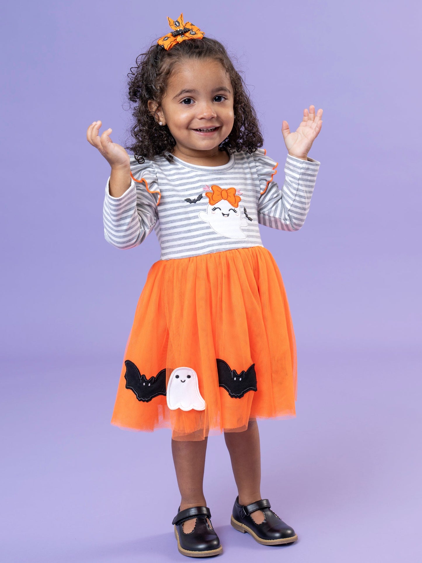 Striped Bats & Ghosts Orange Tulle Dress