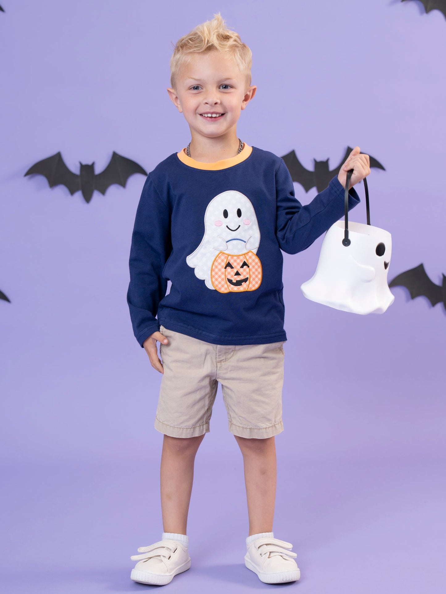 Lil’ Trickster Ghost Embroidered Top