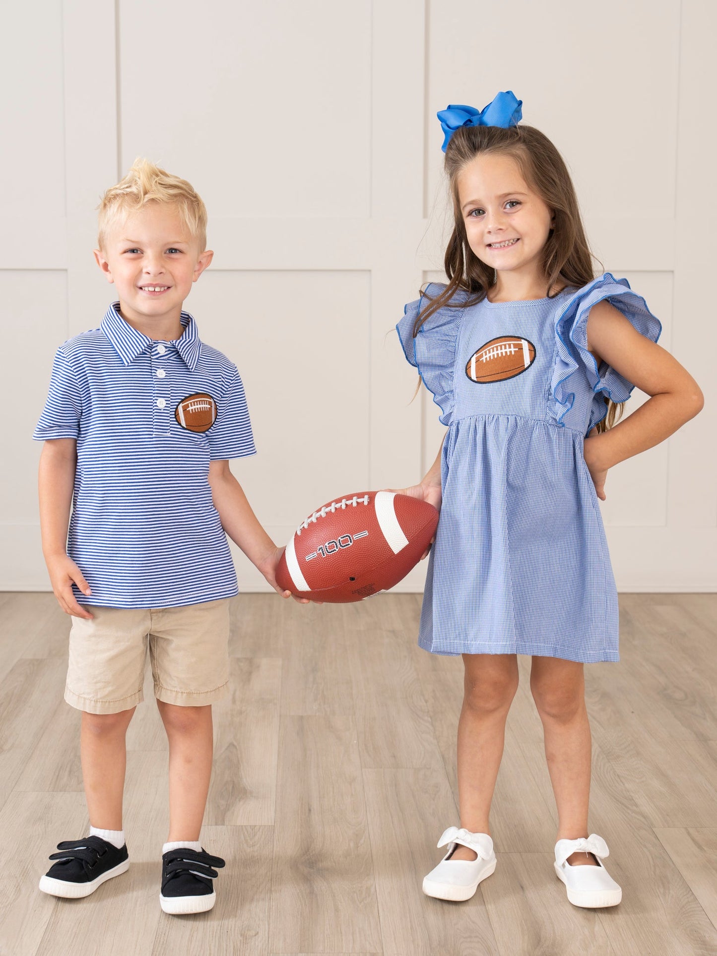 Blue Stripe Cotton Embroidered Football Polo Shirt
