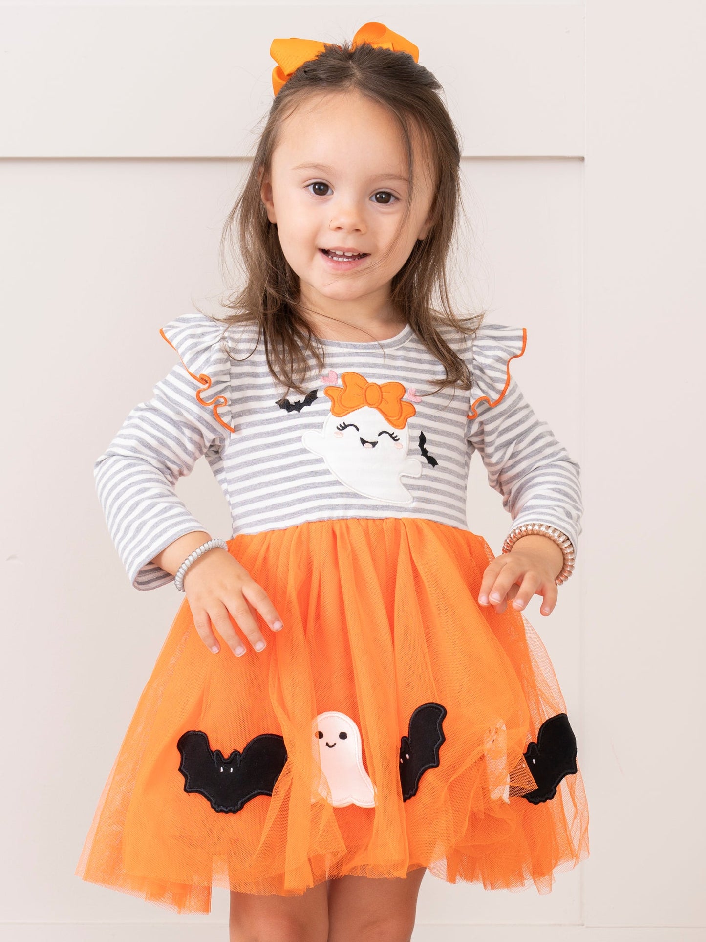 Striped Bats & Ghosts Orange Tulle Dress