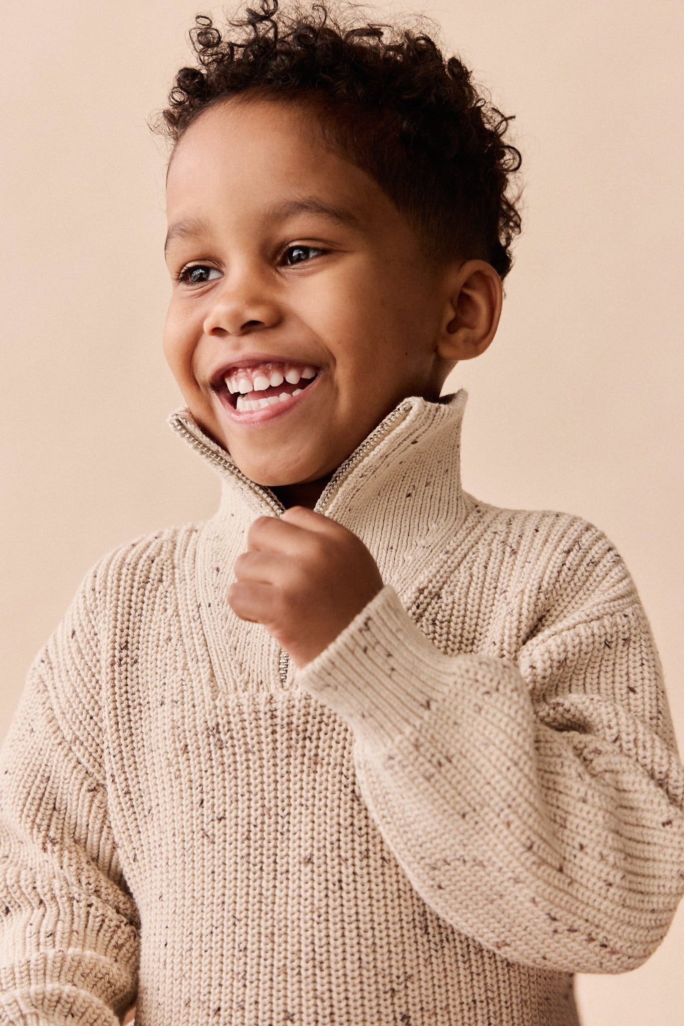 James Half Zip Jumper - Buff Fleck