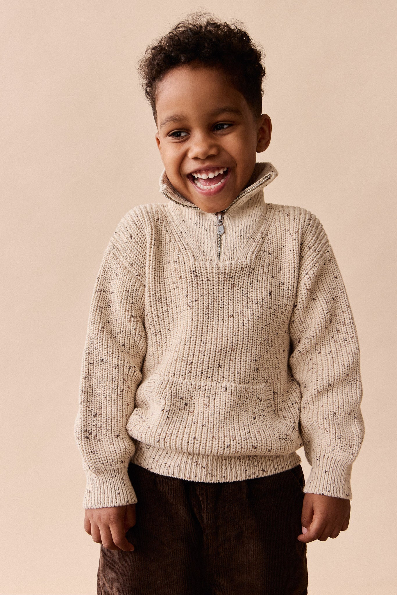 James Half Zip Jumper - Buff Fleck