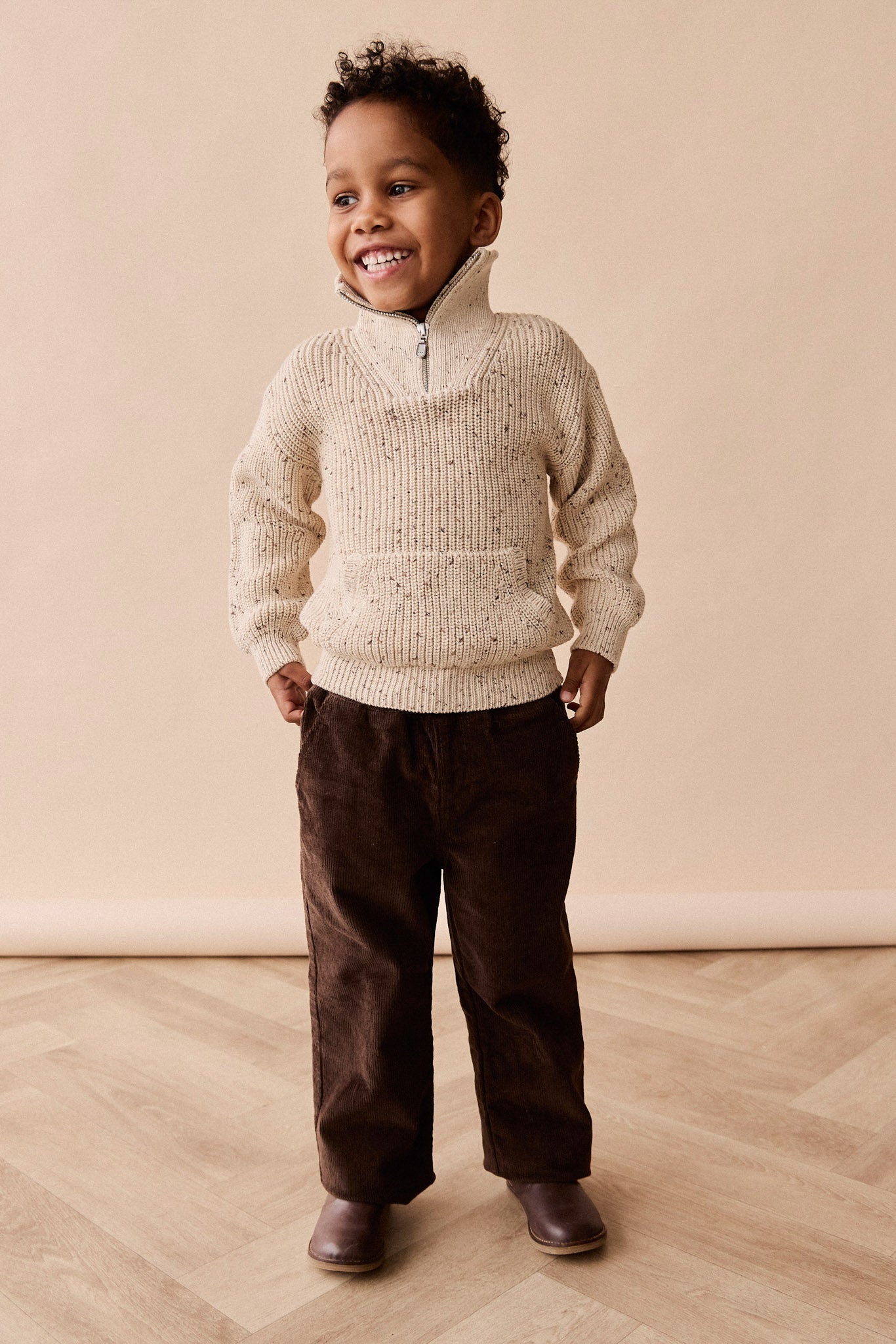 James Half Zip Jumper - Buff Fleck