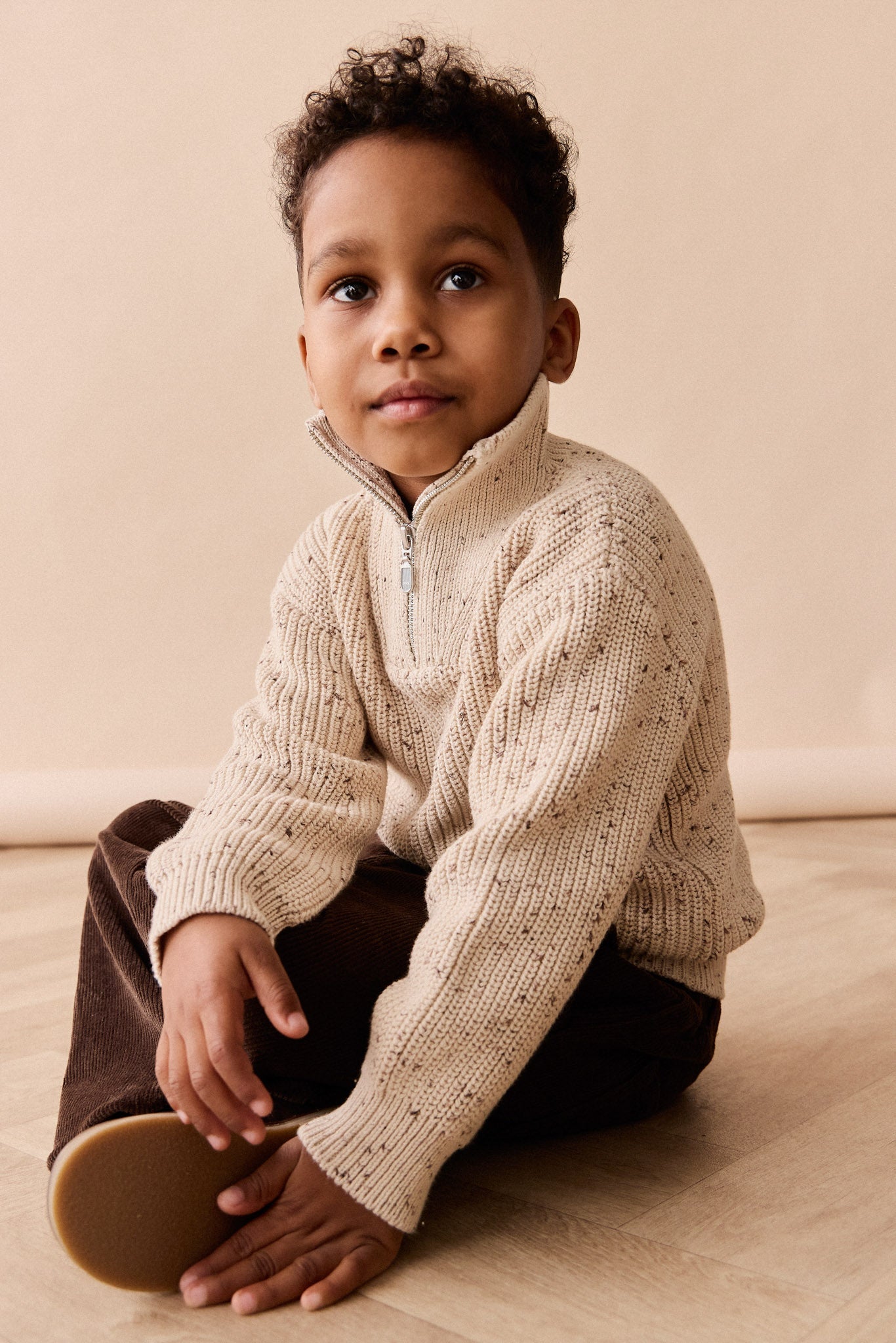 James Half Zip Jumper - Buff Fleck