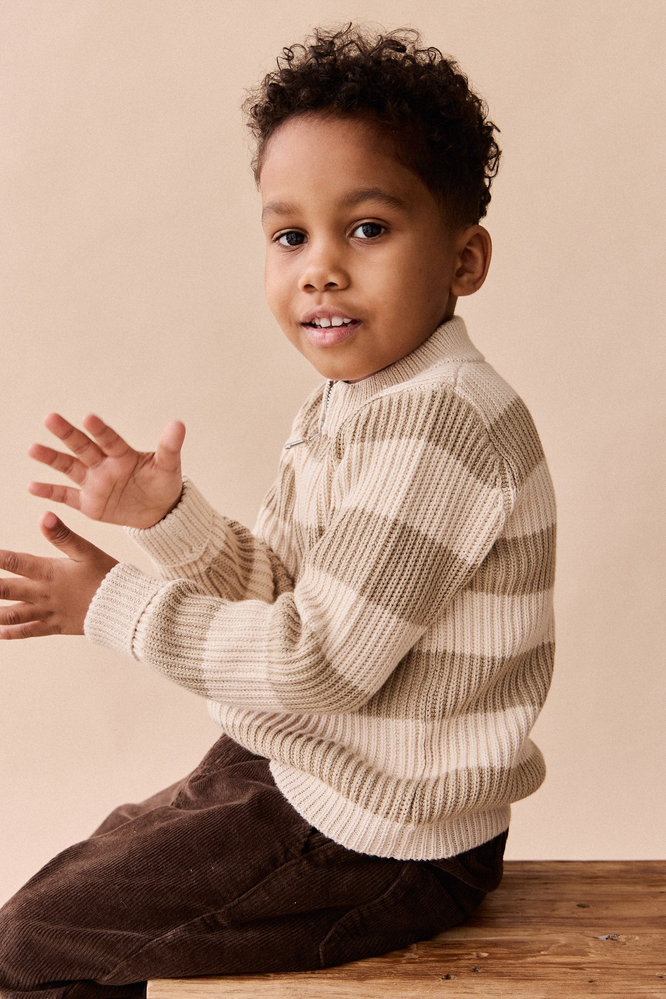 Idris Knit Zip Cardigan - Wide Stripe Rye/Buff