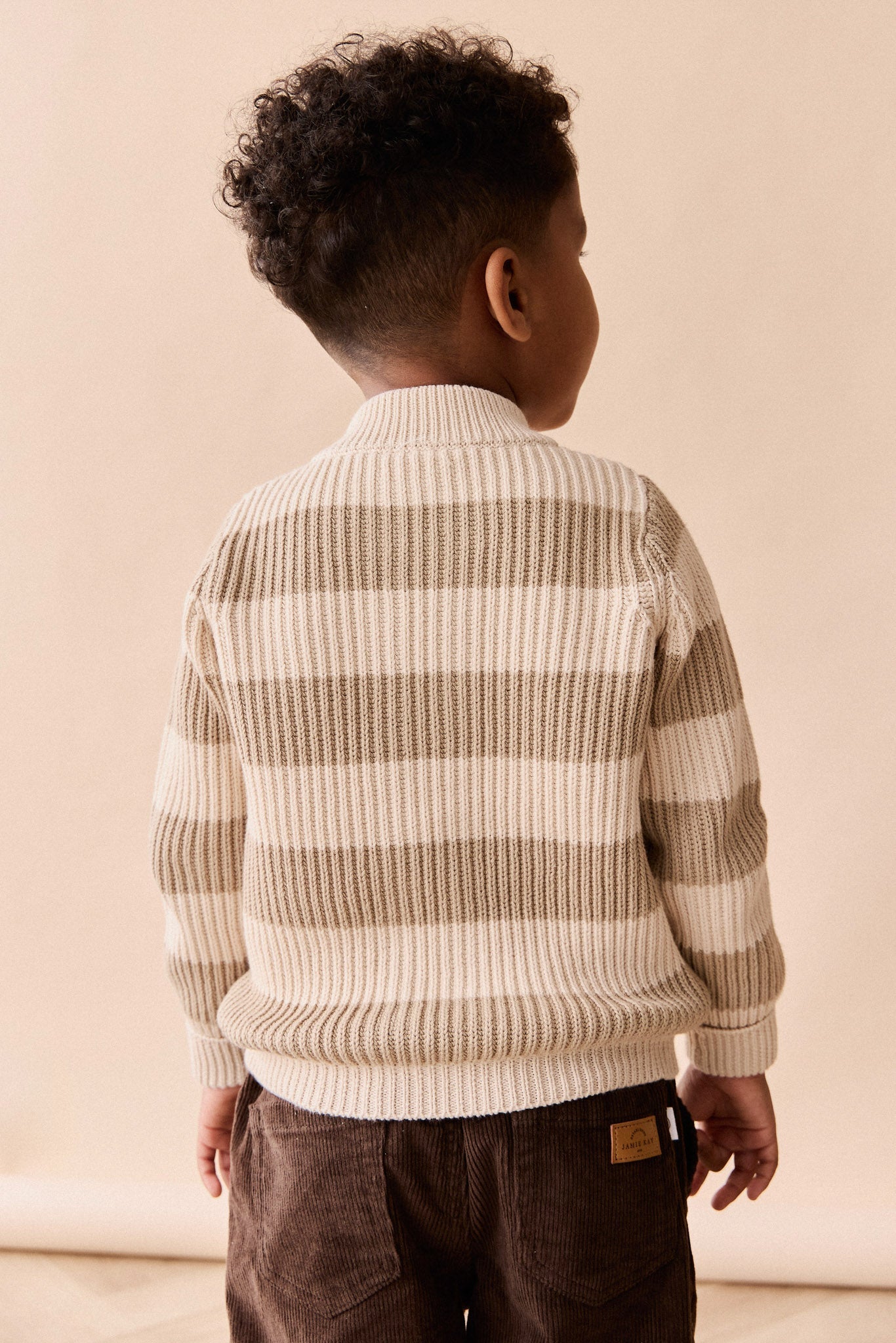 Idris Knit Zip Cardigan - Wide Stripe Rye/Buff