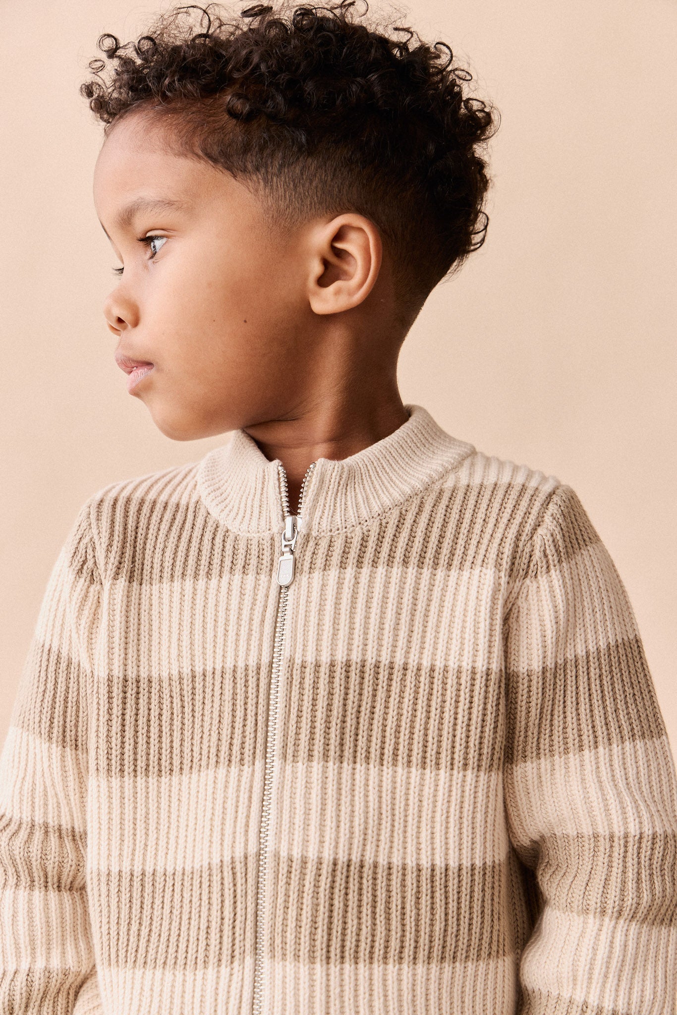Idris Knit Zip Cardigan - Wide Stripe Rye/Buff