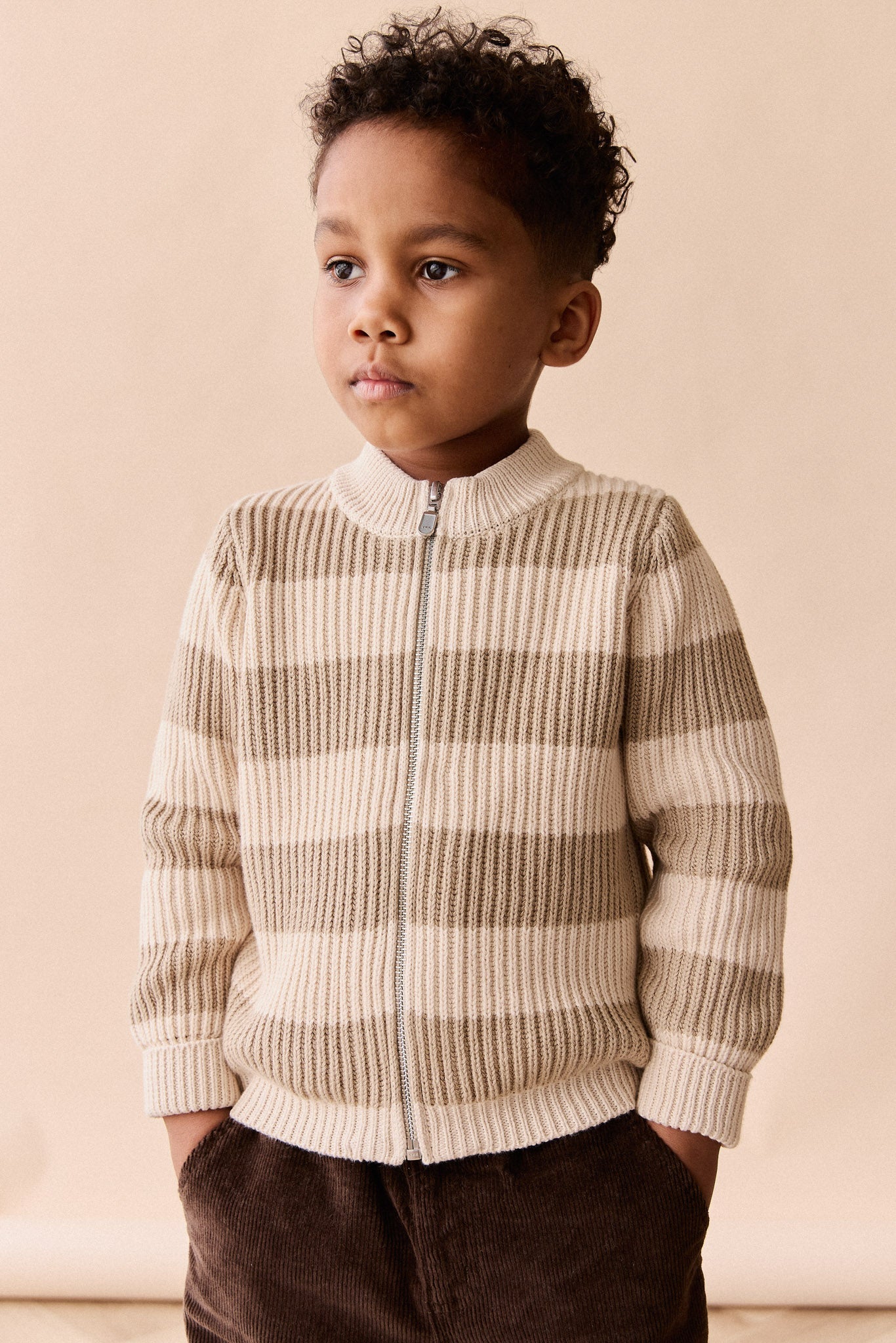 Idris Knit Zip Cardigan - Wide Stripe Rye/Buff