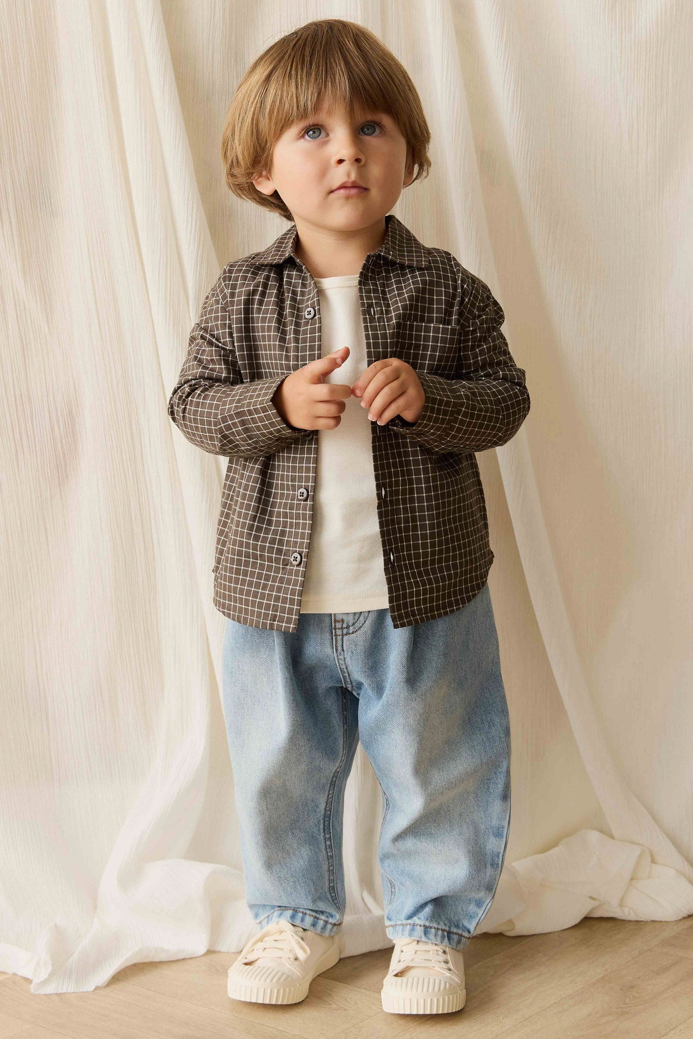 Organic Cotton Isaiah Shirt - Coffee Grid