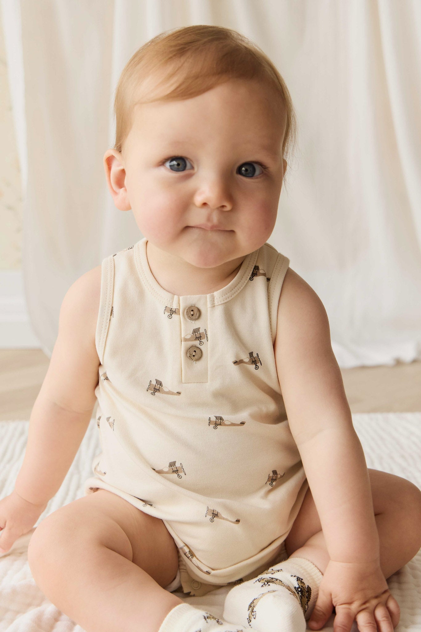 Pima Cotton Archie Playsuit - Fly High Vanilla Cream