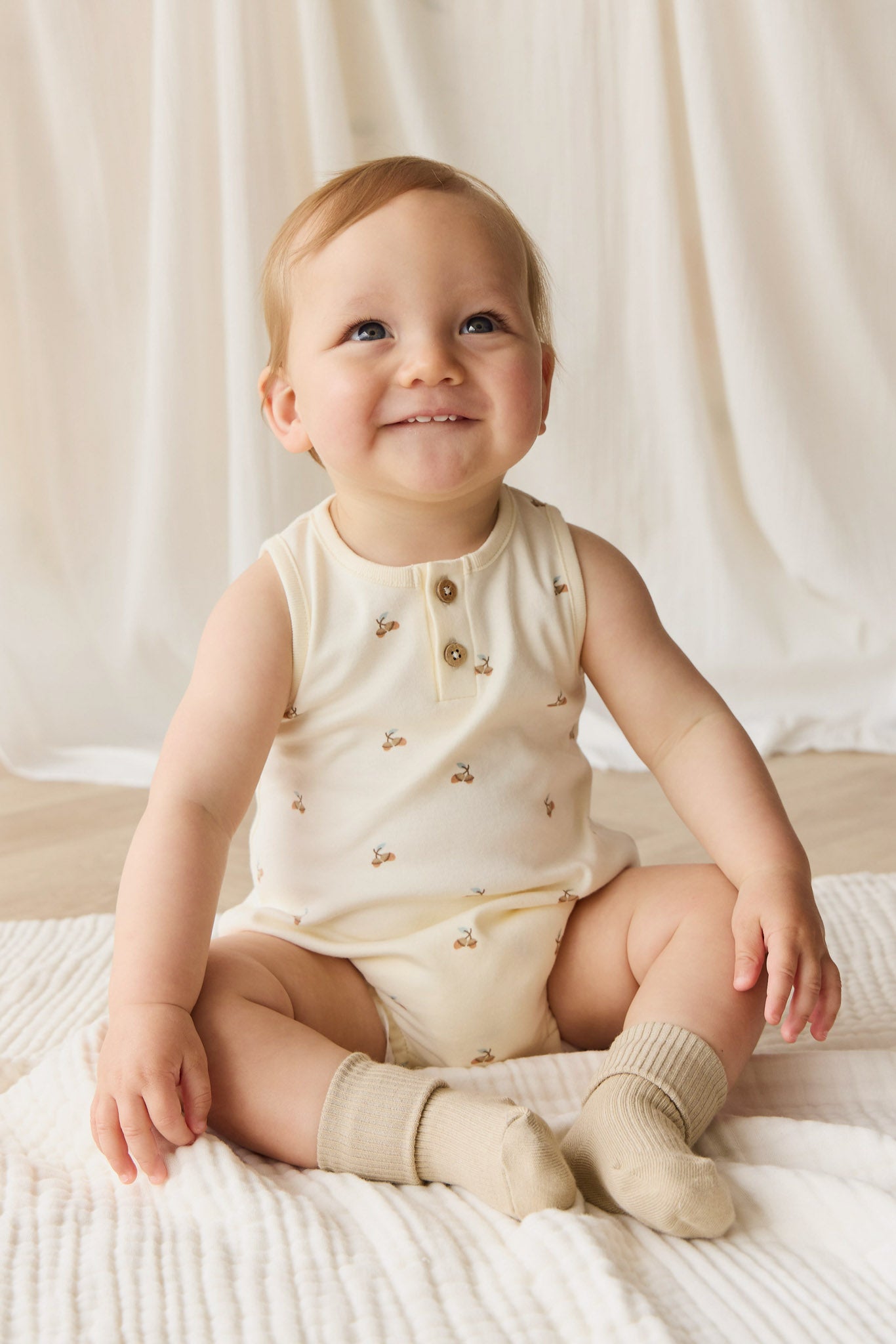 Organic Cotton Archie Playsuit - Forest Night Acorns