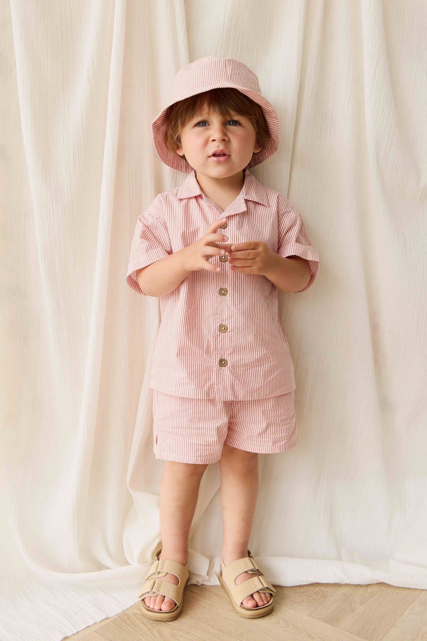 Organic Cotton Silas Short - Terracotta Stripe Terracotta/Egret