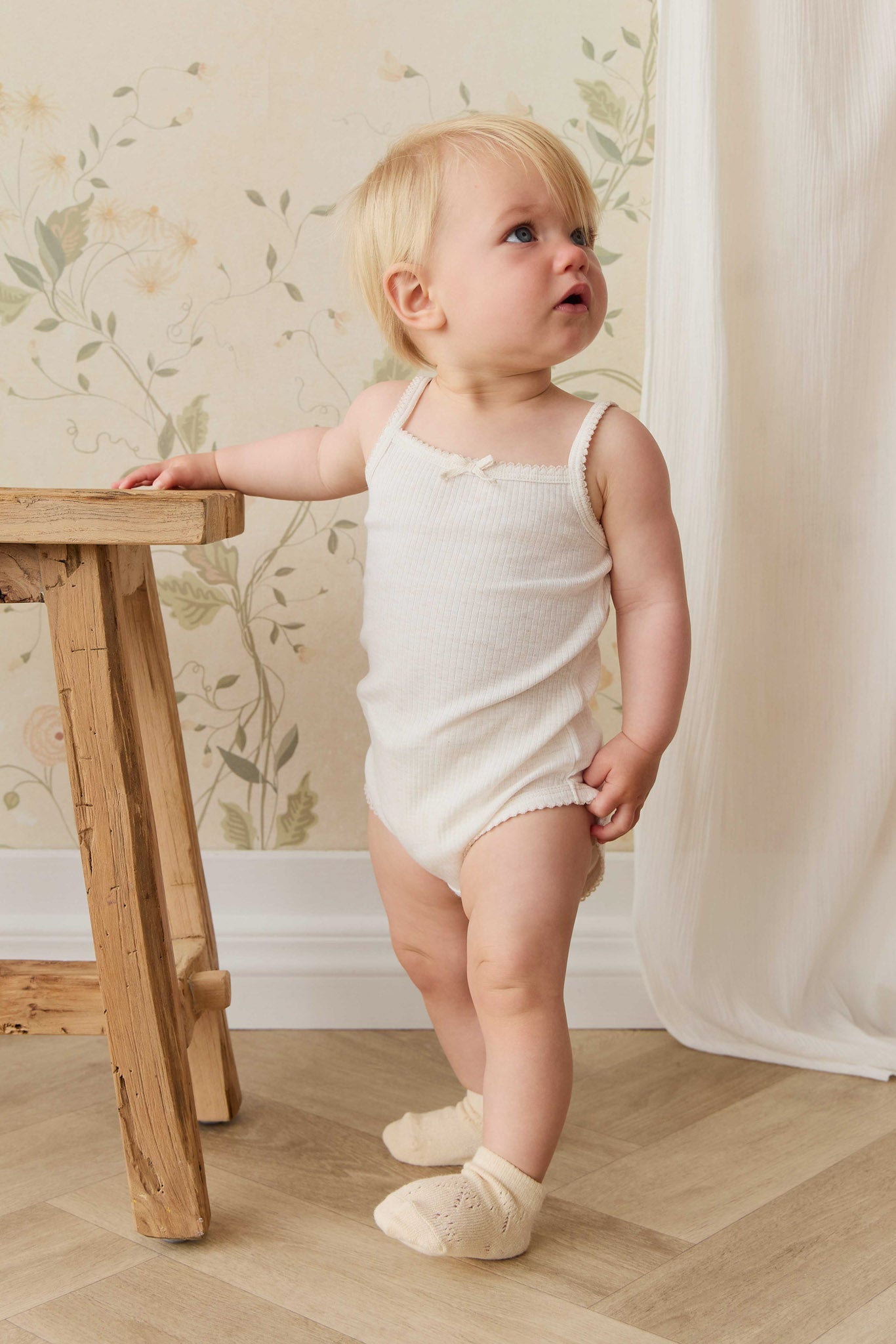 Organic Cotton Modal Singlet Bodysuit - Parchment