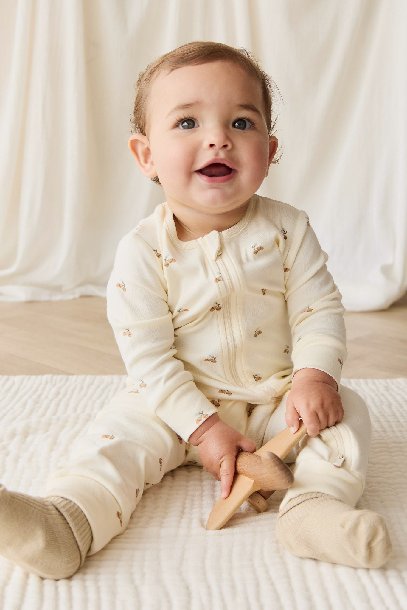 Organic Cotton Reese Zip Onepiece - Forest Night Acorns