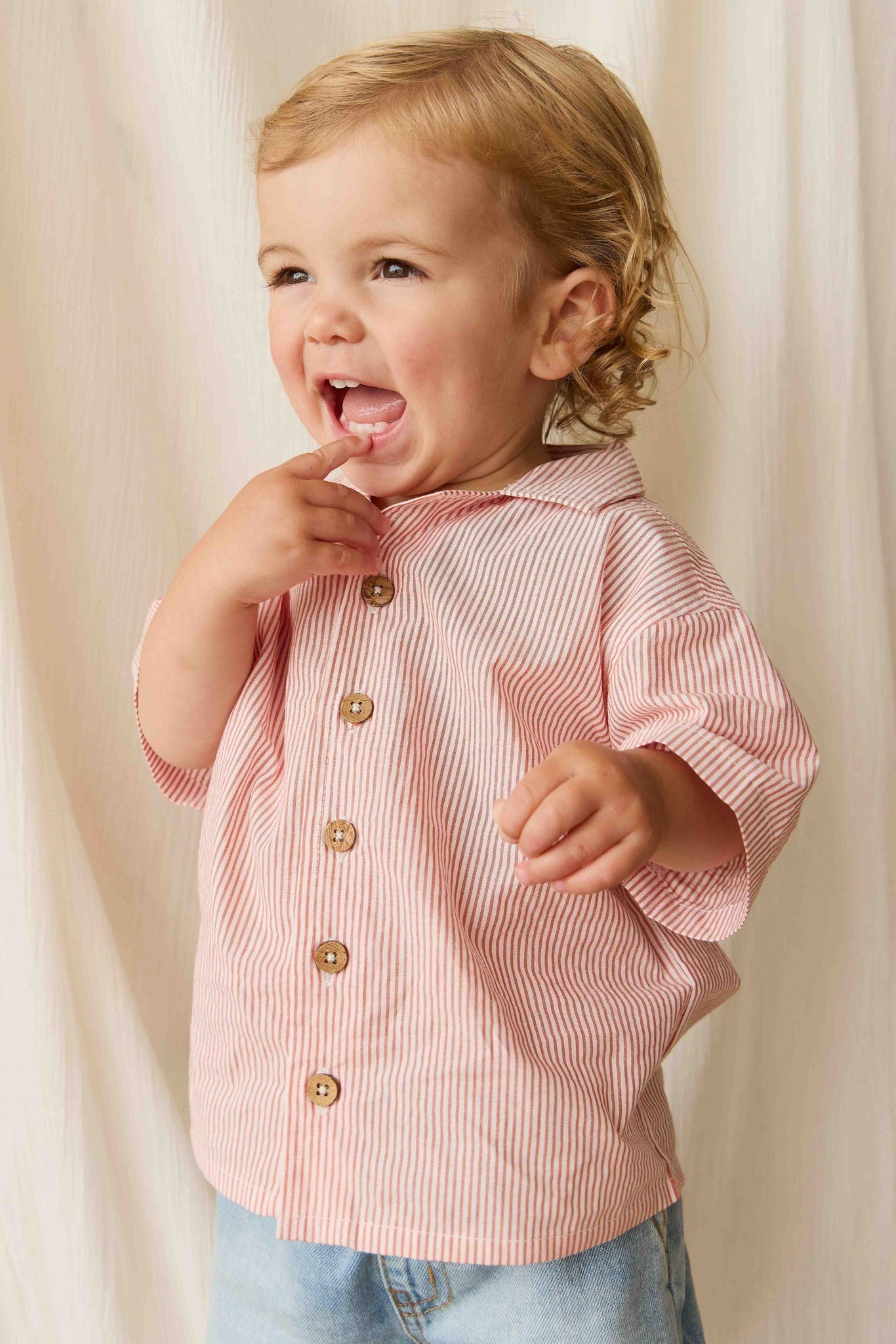 Organic Cotton Silas Shirt - Terracotta Stripe Terracotta/Egret