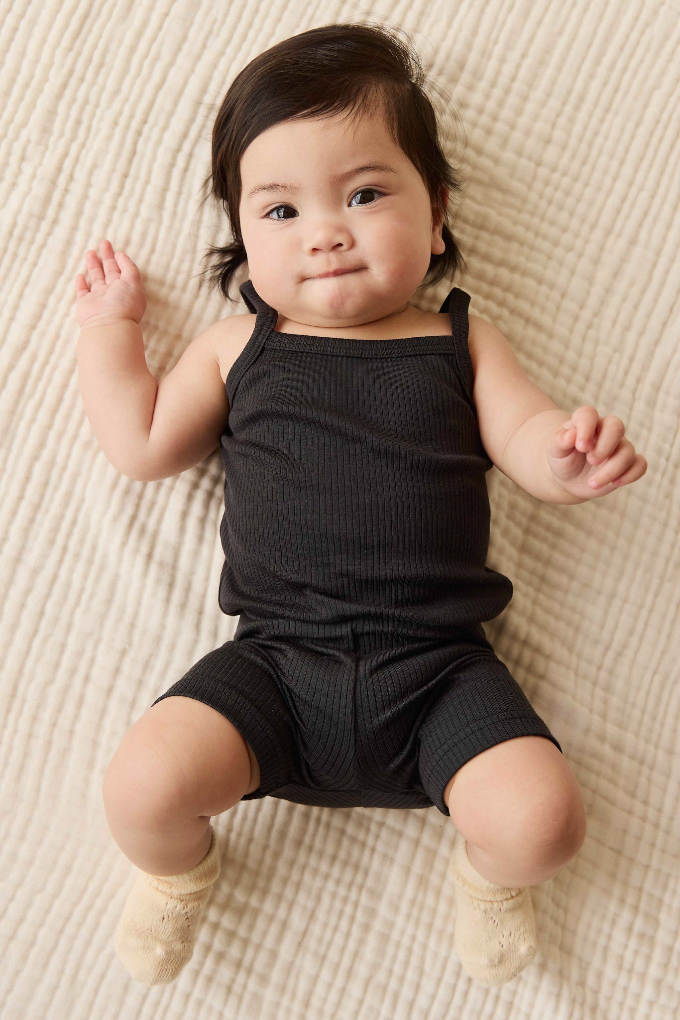 Organic Cotton Modal Singlet Bodysuit - Ebony