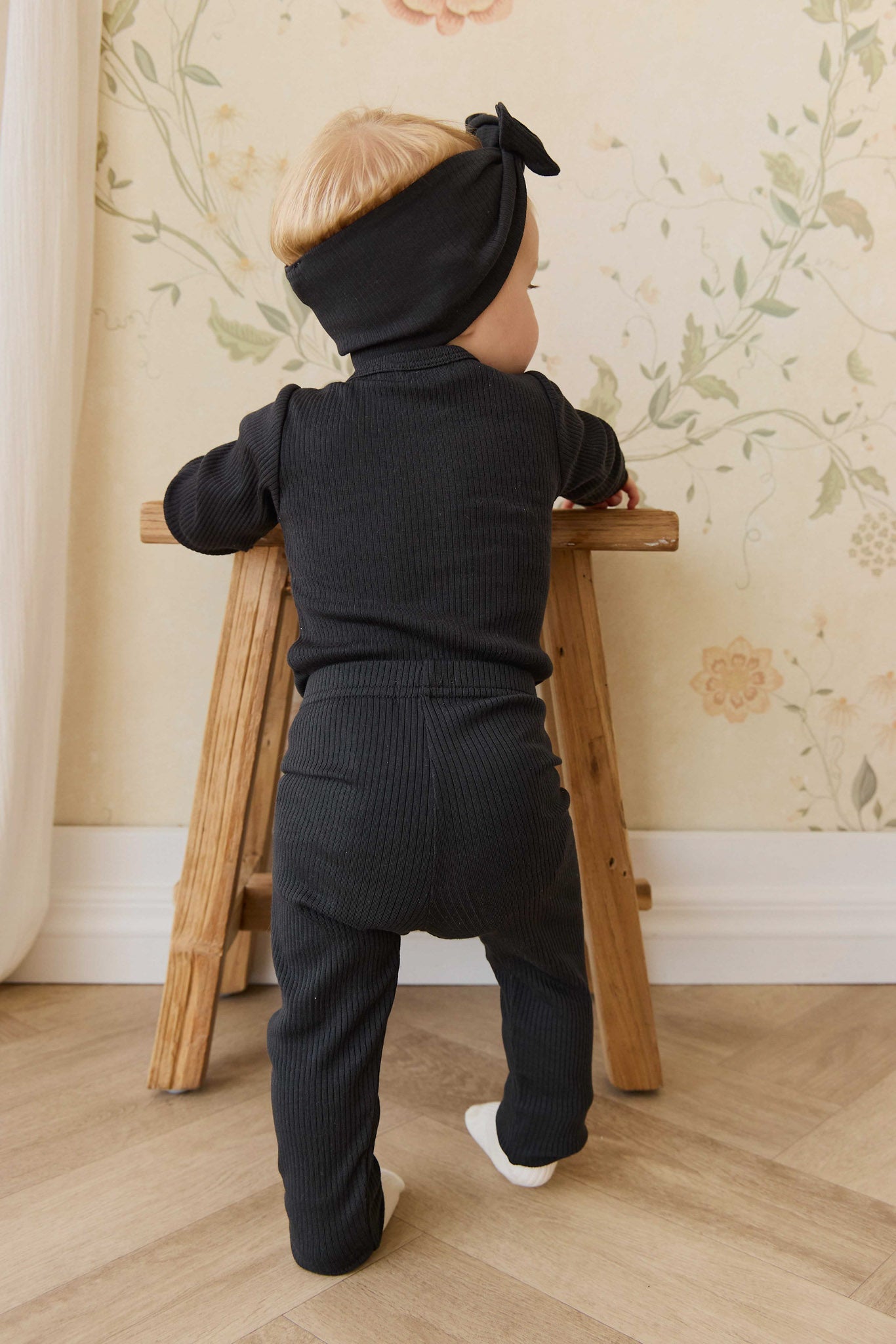 Organic Cotton Modal Long Sleeve Bodysuit - Ebony