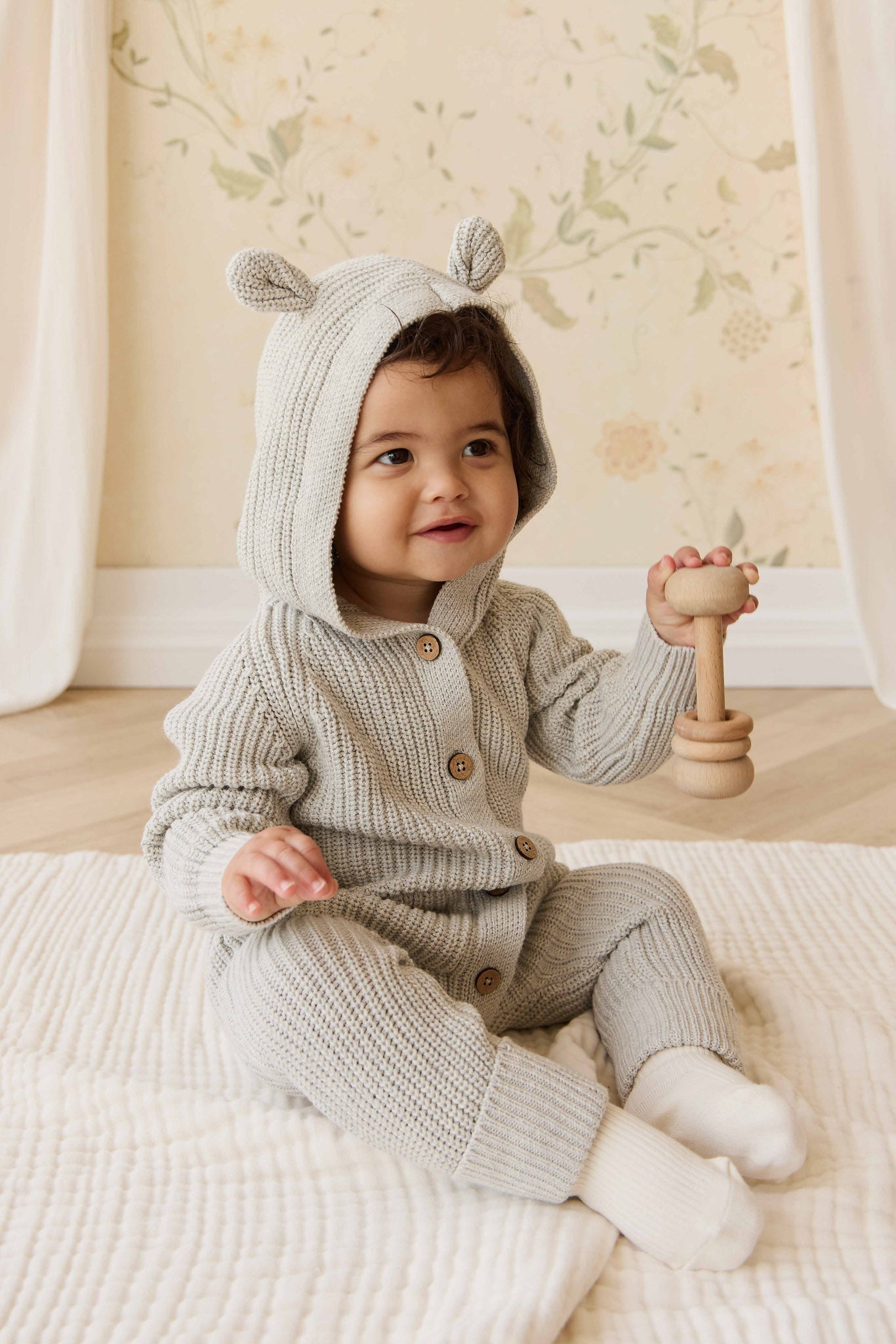 Bear Knit Onepiece - Light Grey Marle