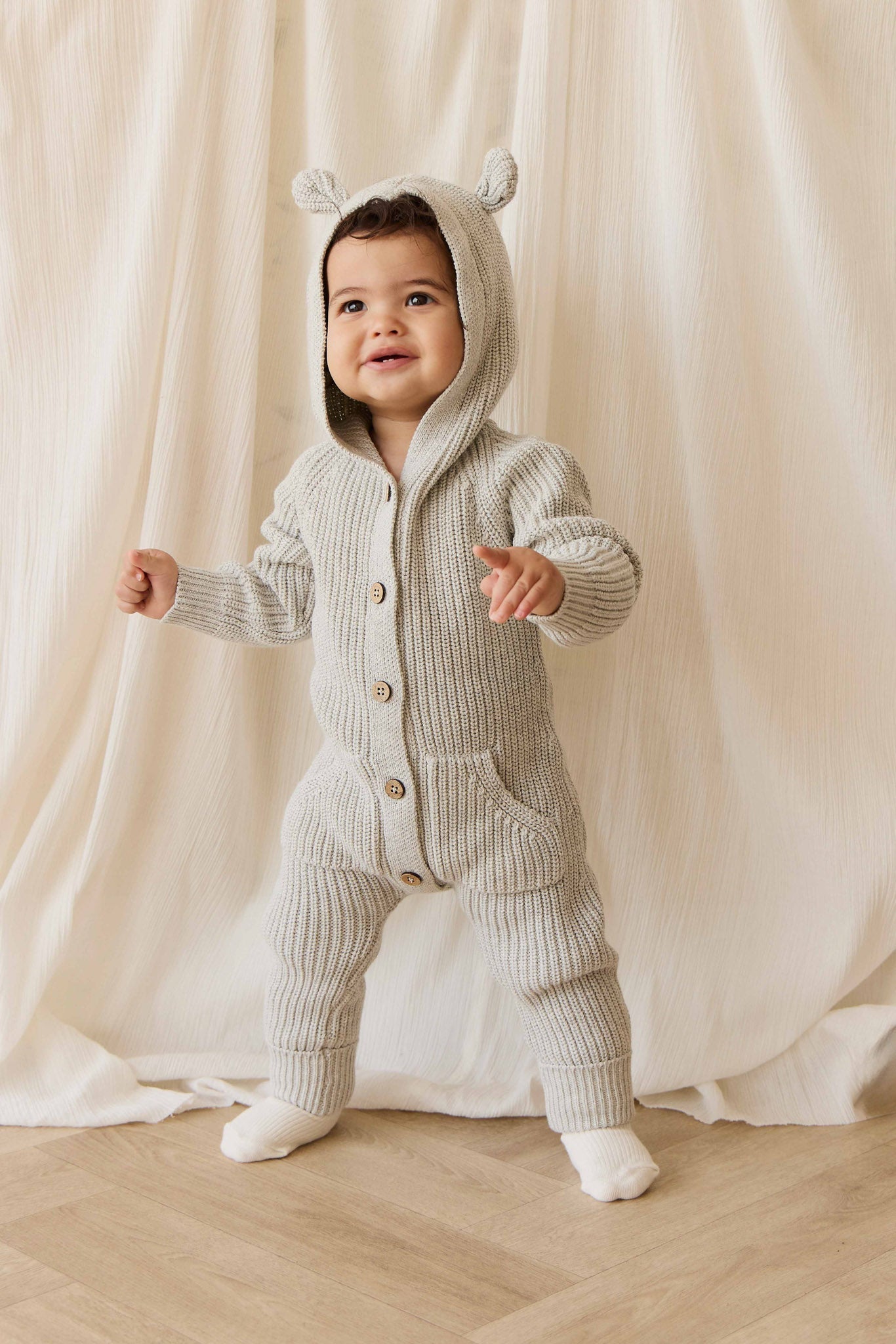 Bear Knit Onepiece - Light Grey Marle