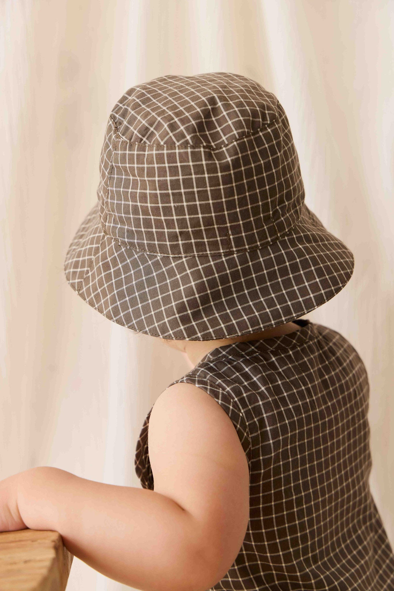 Organic Cotton Bucket Hat - Coffee Grid