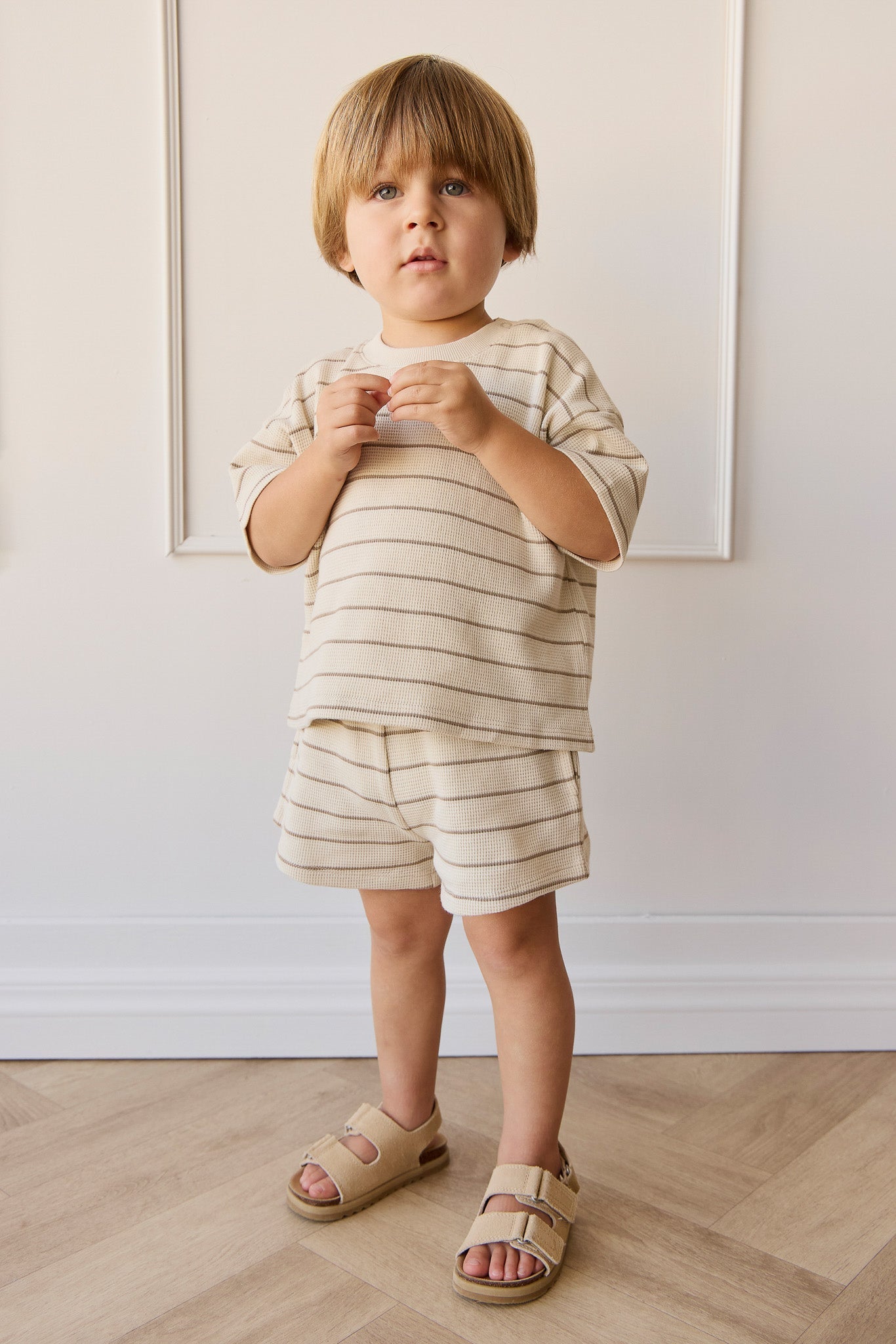 Organic Cotton Waffle Leith Short - General Stripe Cassava/Batch