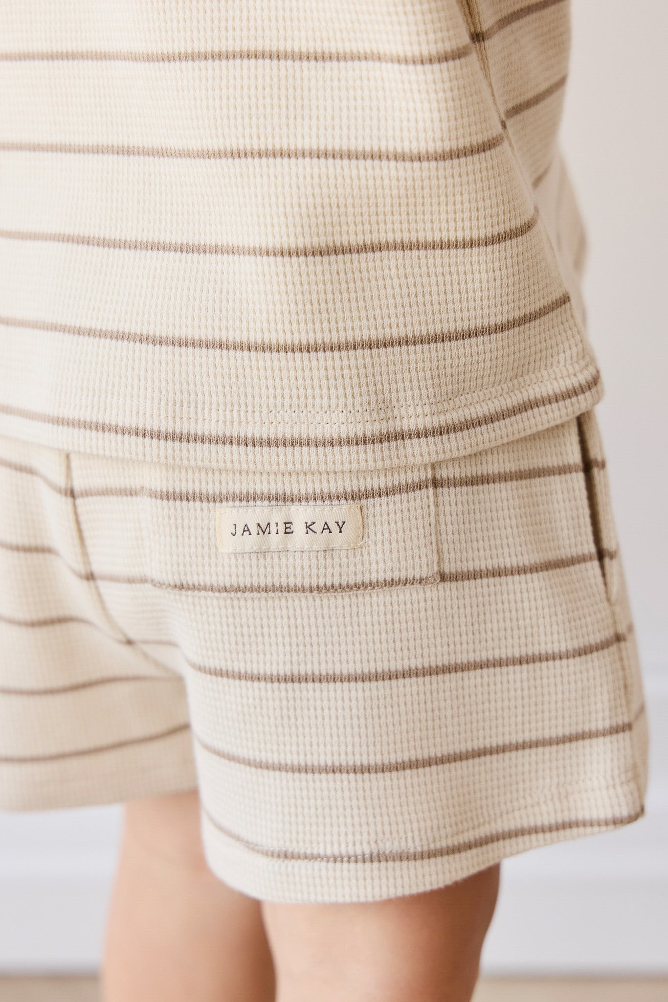 Organic Cotton Waffle Leith Short - General Stripe Cassava/Batch