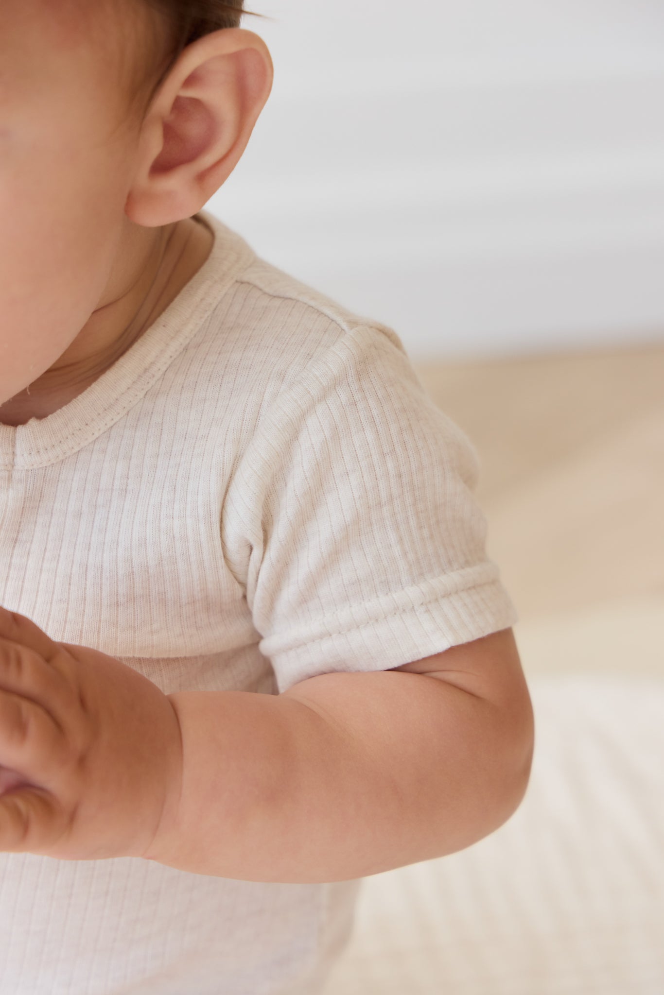 Organic Cotton Modal Darcy Rib Tee Bodysuit - Oatmeal Marle