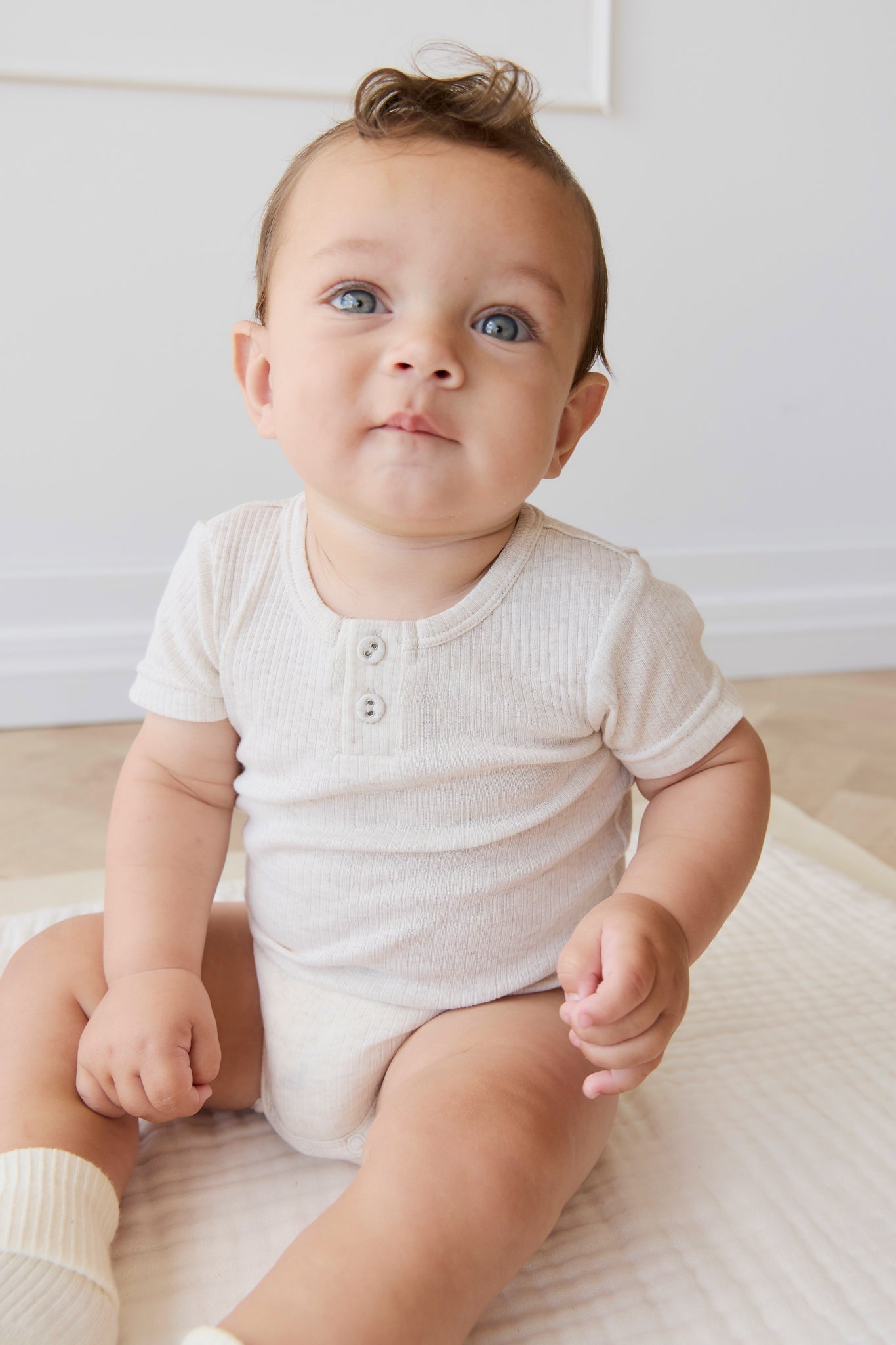 Organic Cotton Modal Darcy Rib Tee Bodysuit - Oatmeal Marle