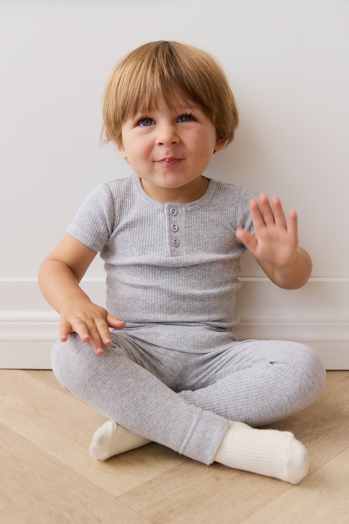 Organic Cotton Modal Henley Tee - Light Grey Marle