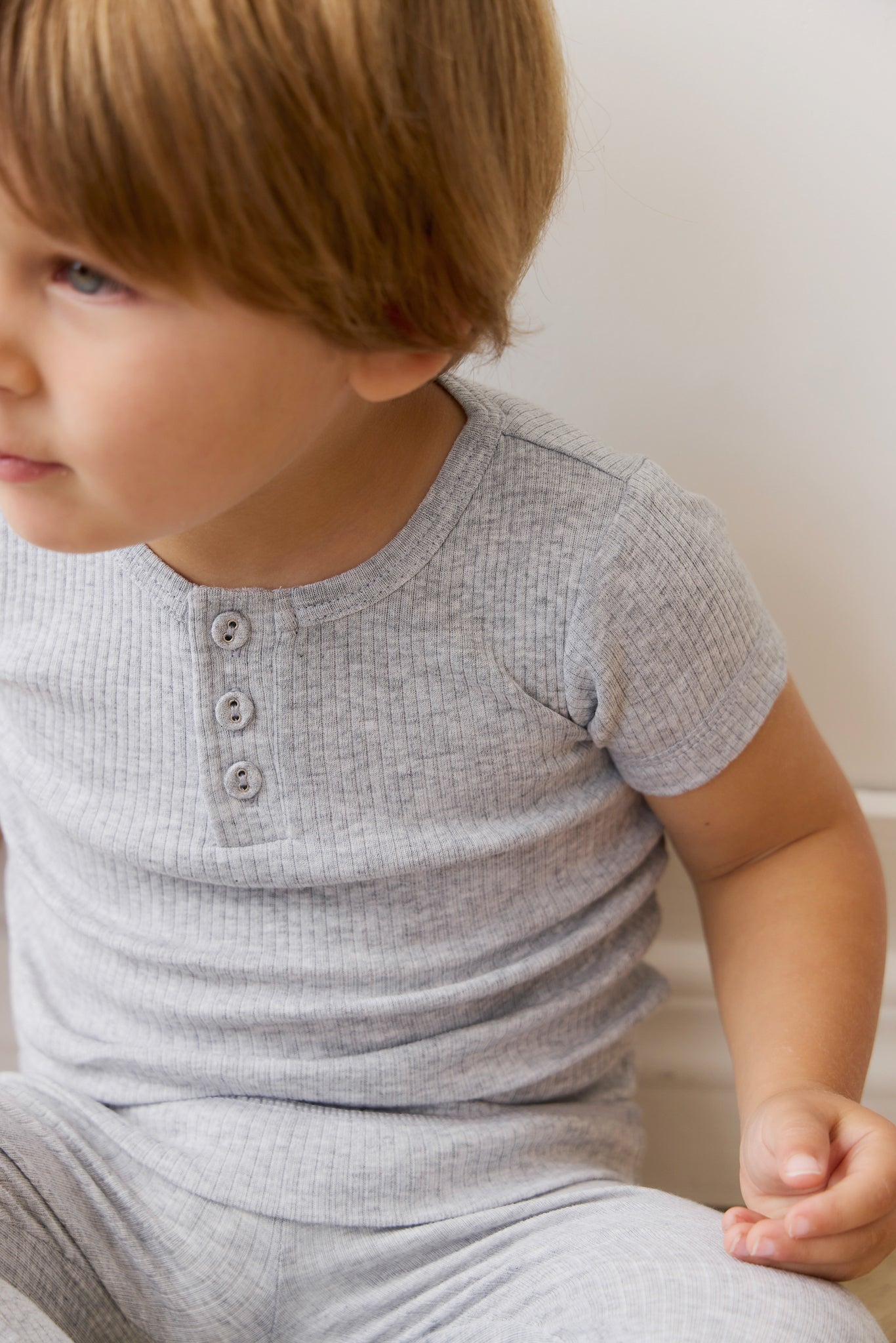 Organic Cotton Modal Henley Tee - Light Grey Marle