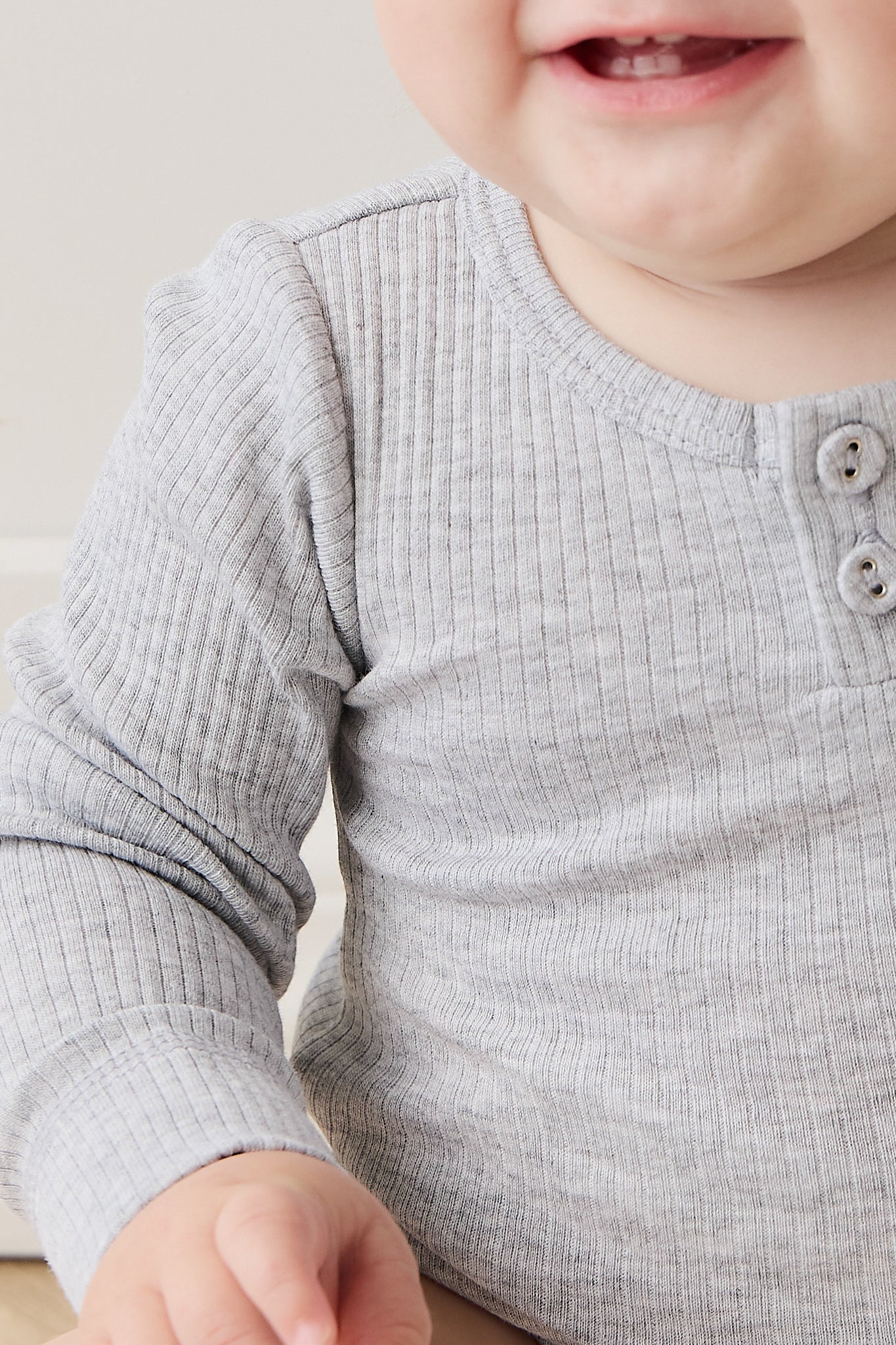 Organic Cotton Modal Long Sleeve Bodysuit - Light Grey Marle