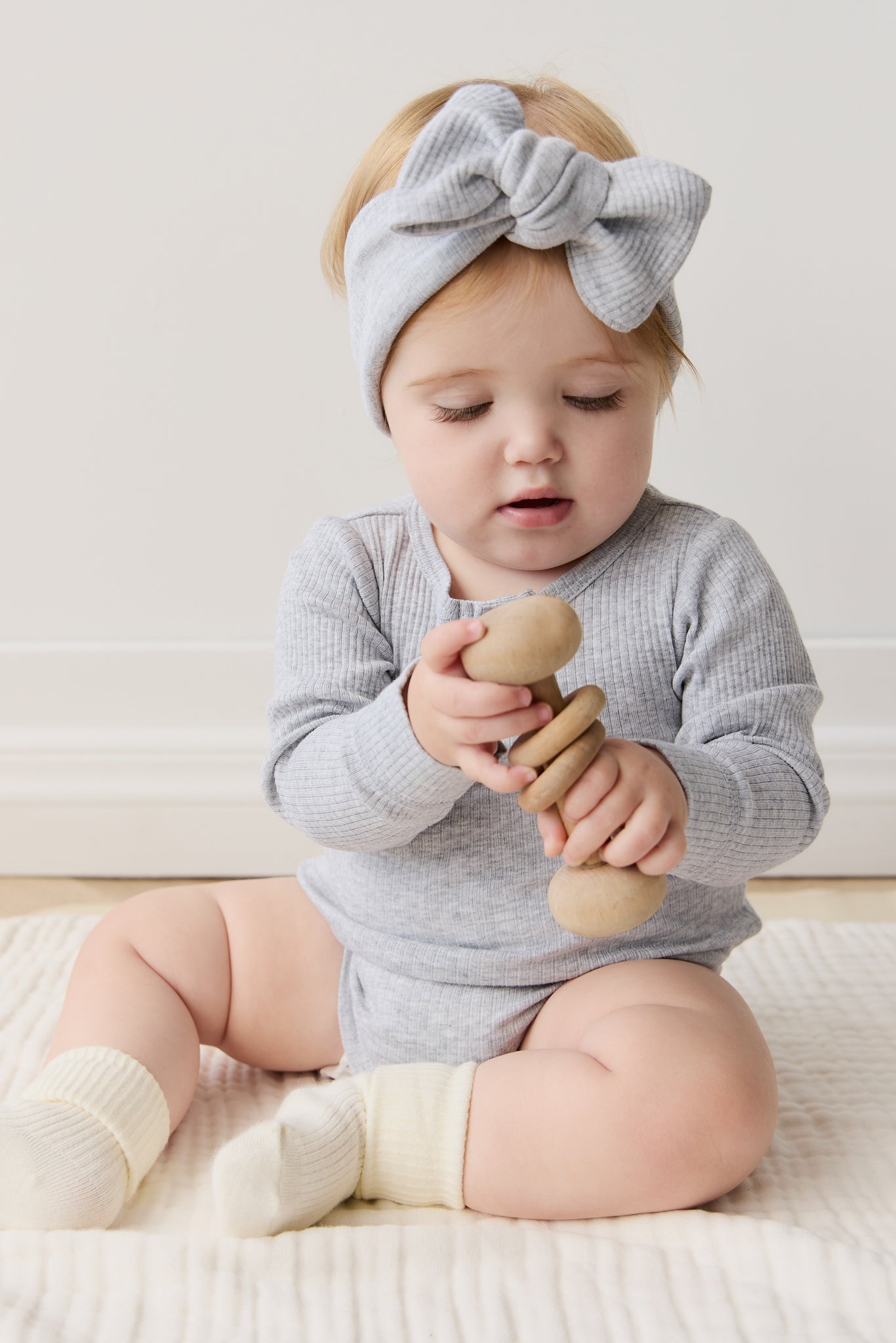 Organic Cotton Modal Long Sleeve Bodysuit - Light Grey Marle