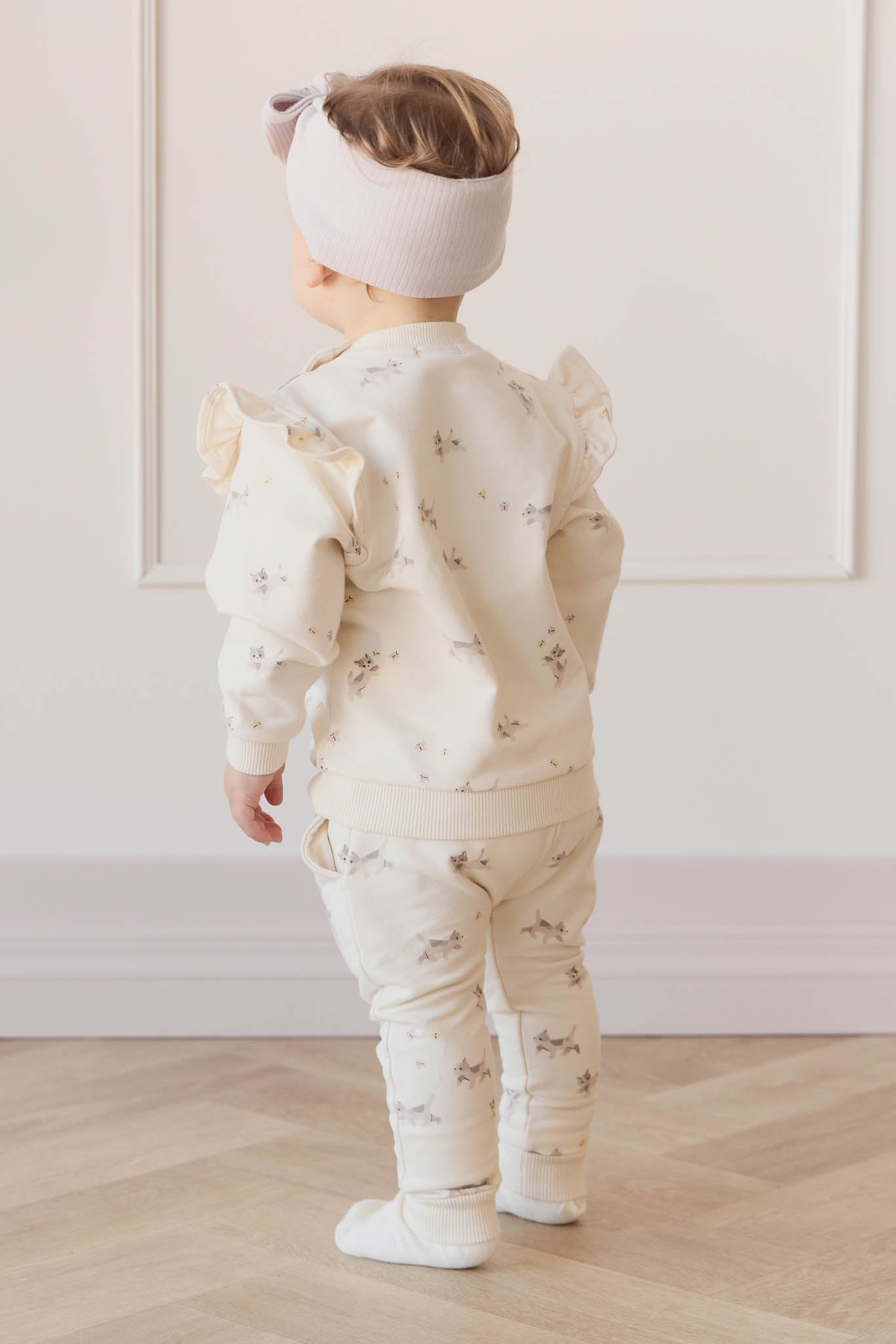 Organic Cotton Morgan Track Pant - Playful Kittens Whisper White Large