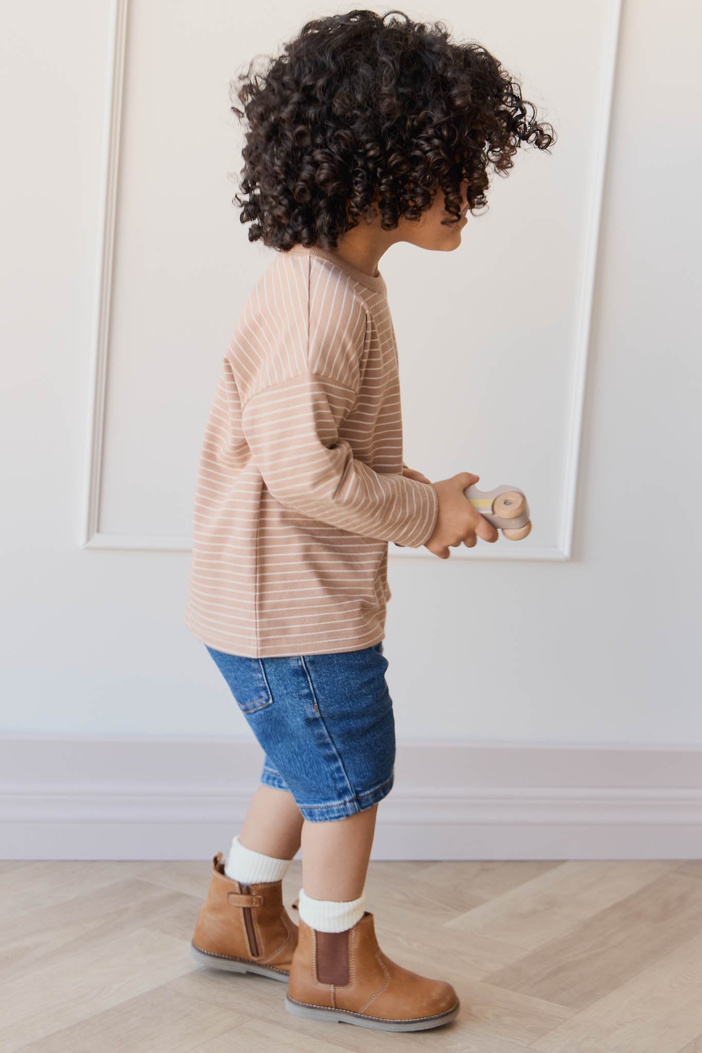Organic Cotton Levi Long Sleeve Top - Daily Stripe Pale Terracotta/Buff