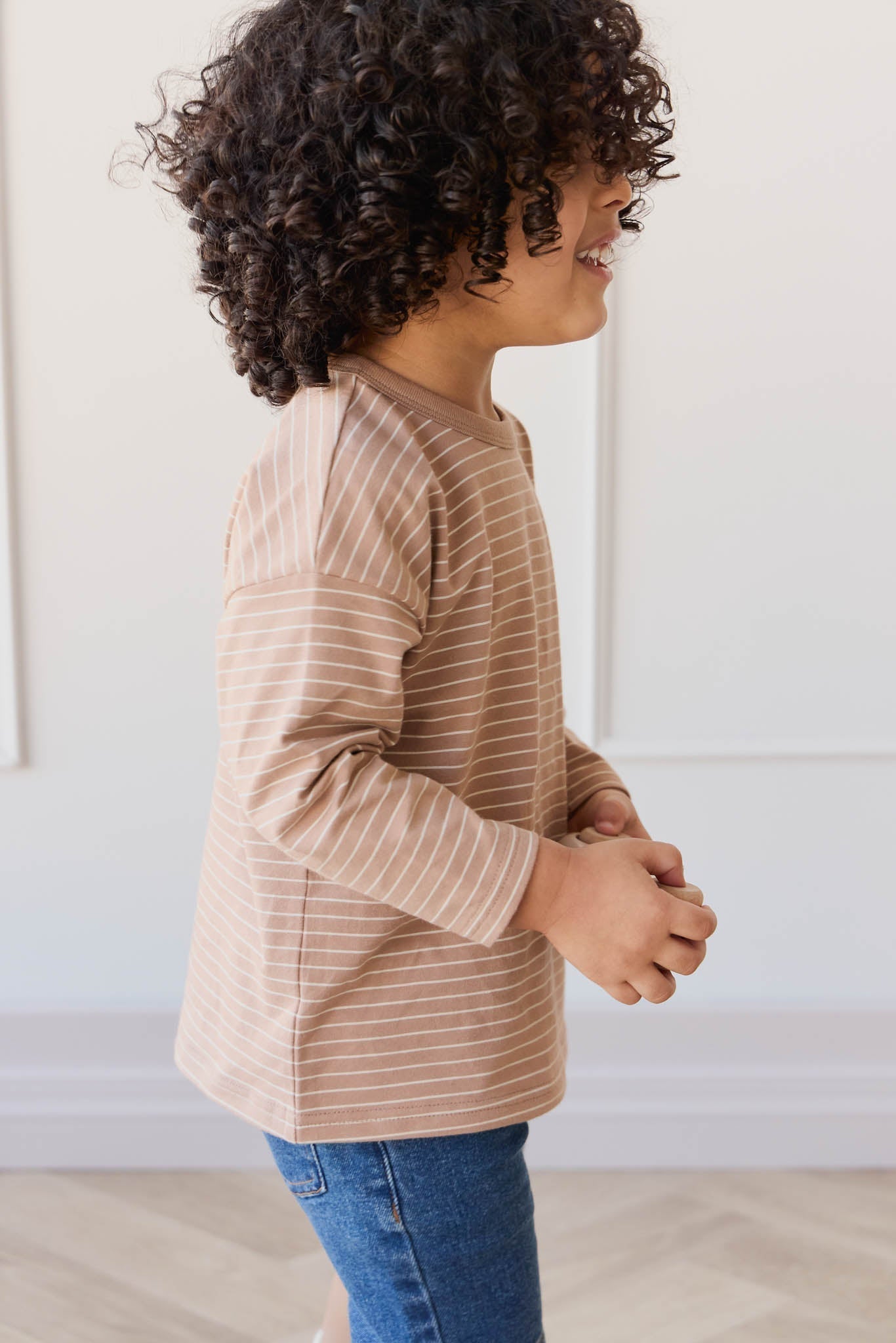 Organic Cotton Levi Long Sleeve Top - Daily Stripe Pale Terracotta/Buff