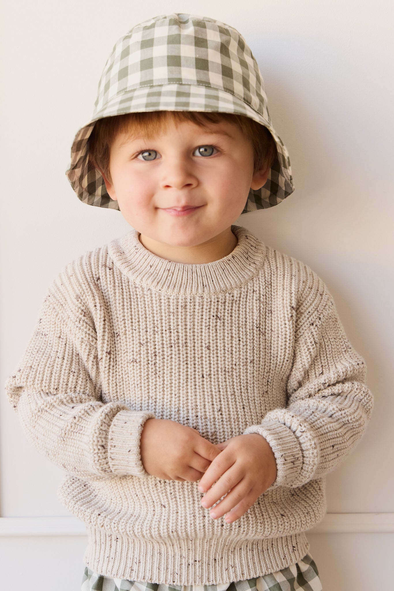 Organic Cotton Bucket Hat - Gingham Grape Leaf