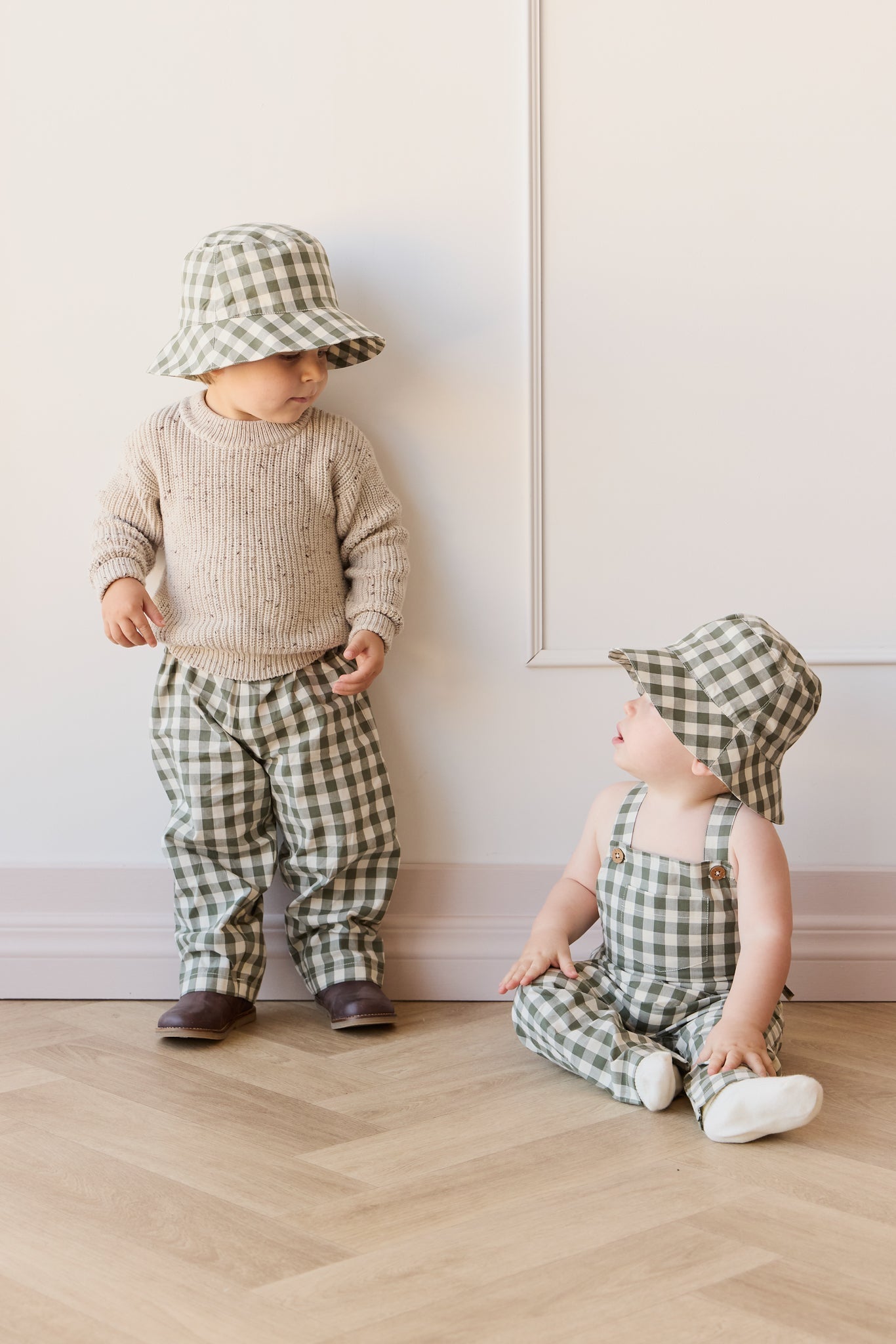 Organic Cotton Kingston Overall - Gingham Grape Leaf