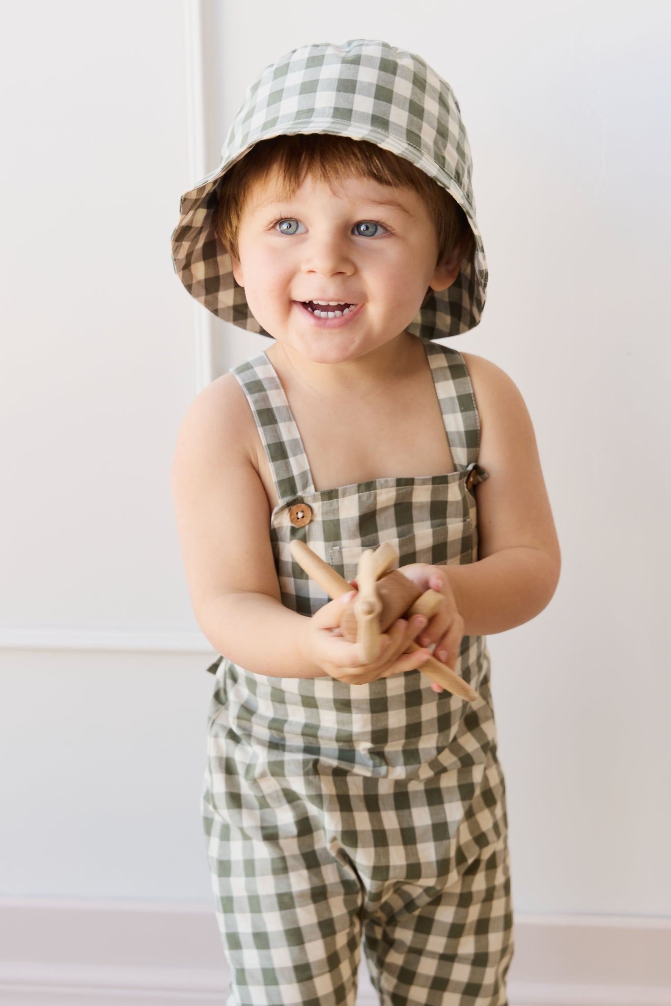 Organic Cotton Bucket Hat - Gingham Grape Leaf