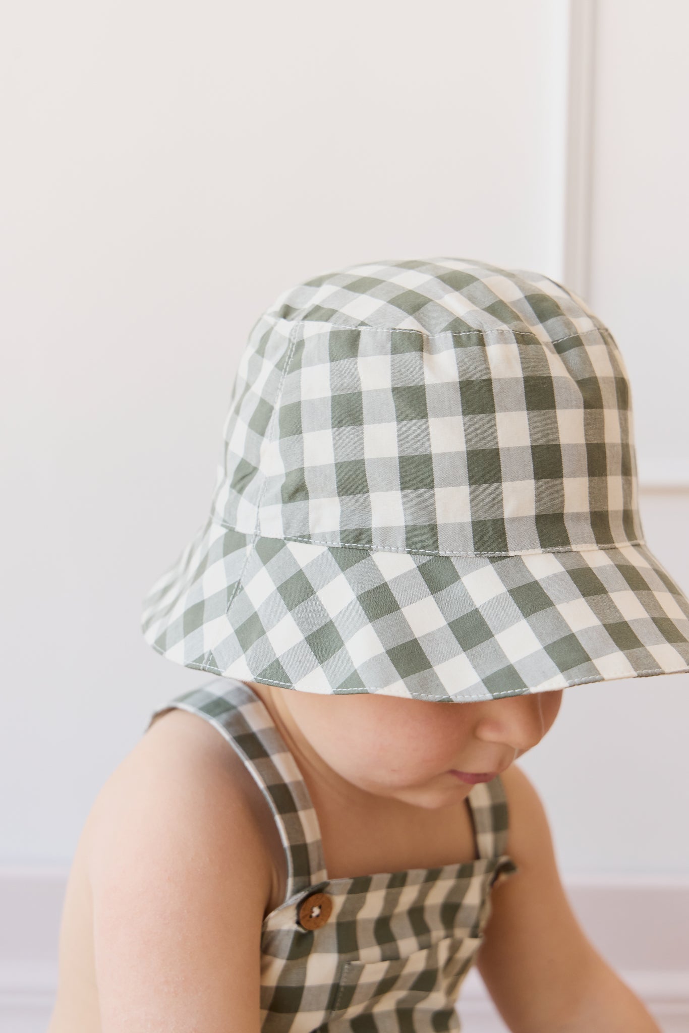 Organic Cotton Bucket Hat - Gingham Grape Leaf