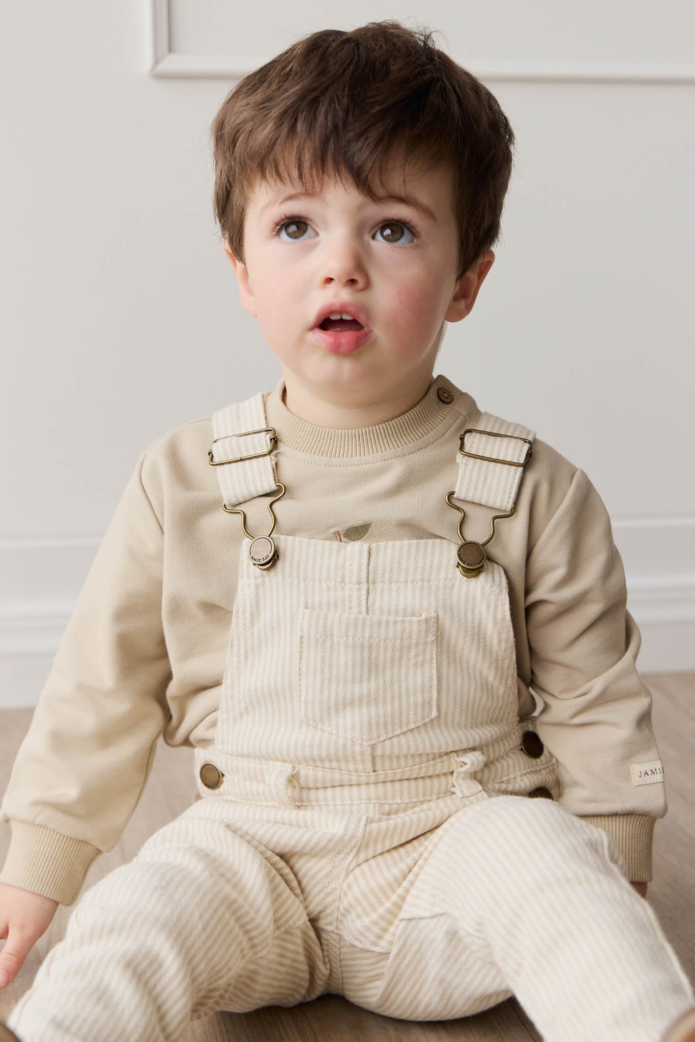 Jordie Overall - Fine Stripe Biscuit/Cloud