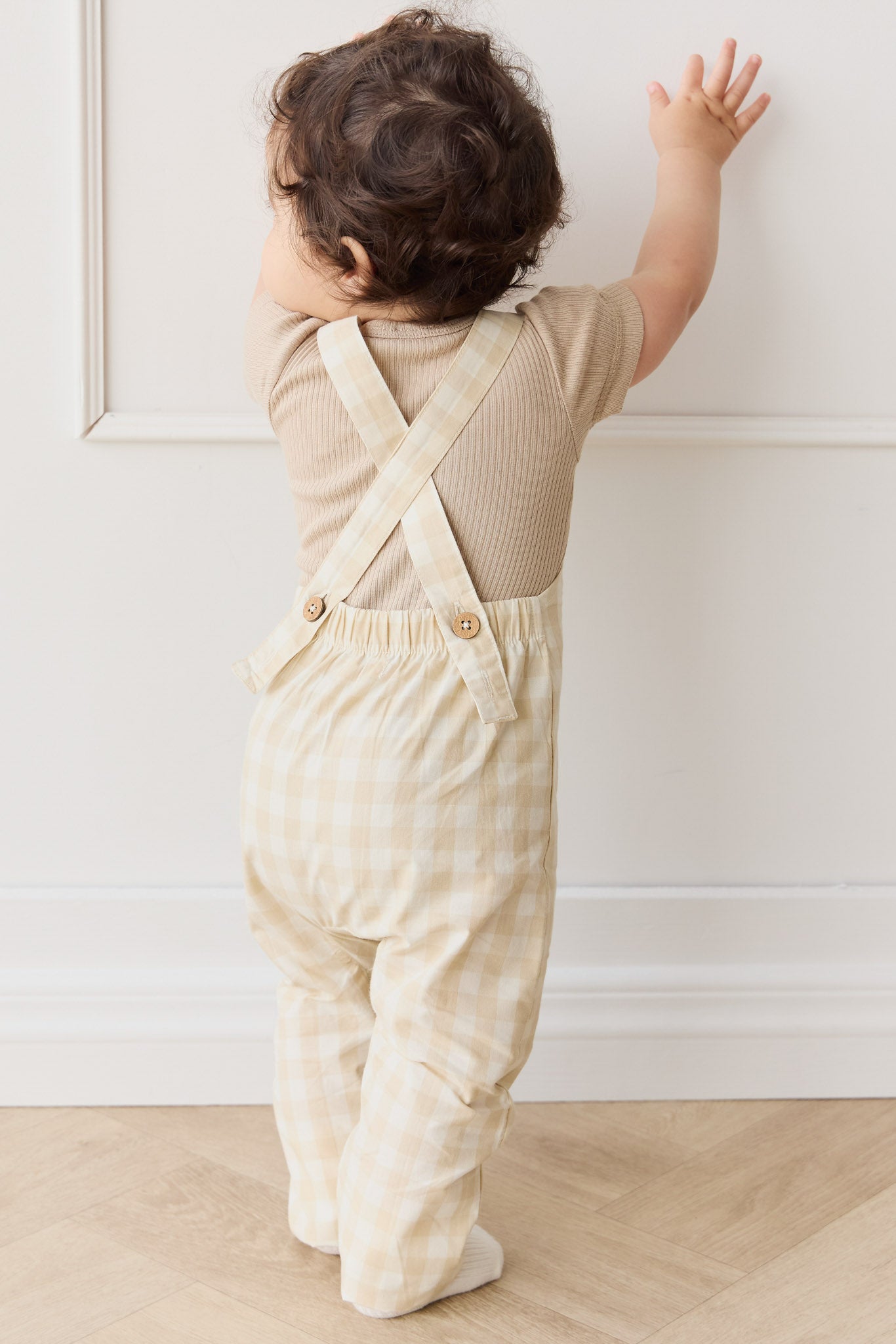 Organic Cotton Kingston Overall - Gingham Pale Khaki