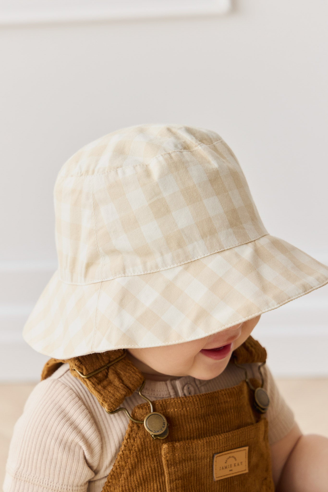 Organic Cotton Bucket Hat - Gingham Pale Khaki