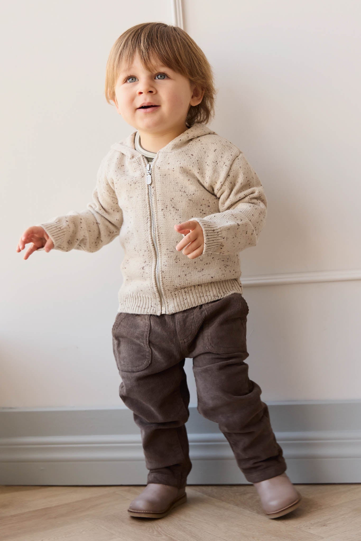 Dillon Knit Zip Hoodie - Oatmeal Shitake Dot