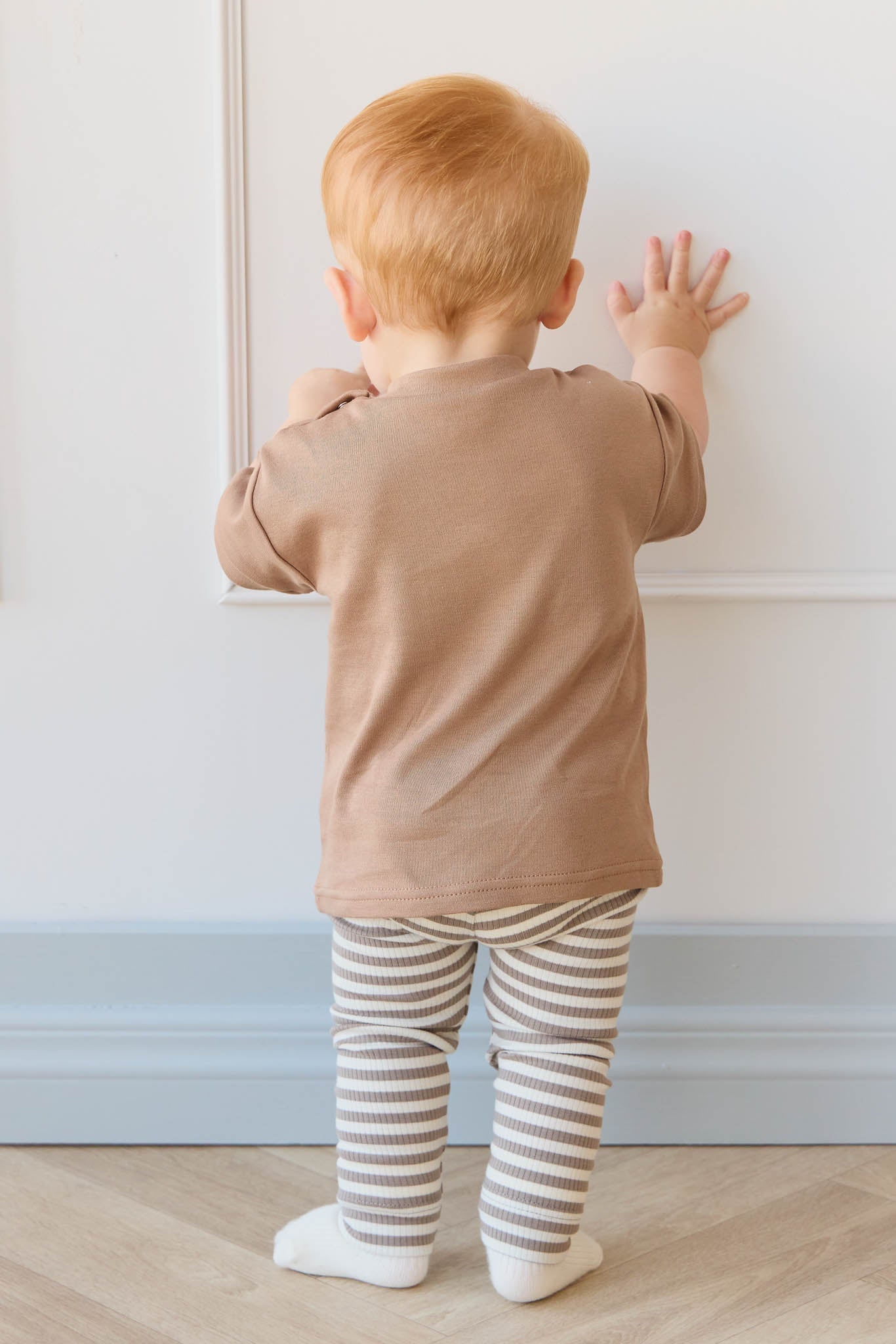 Organic Cotton Modal Legging - Narrow Stripe Tweed/Cloud