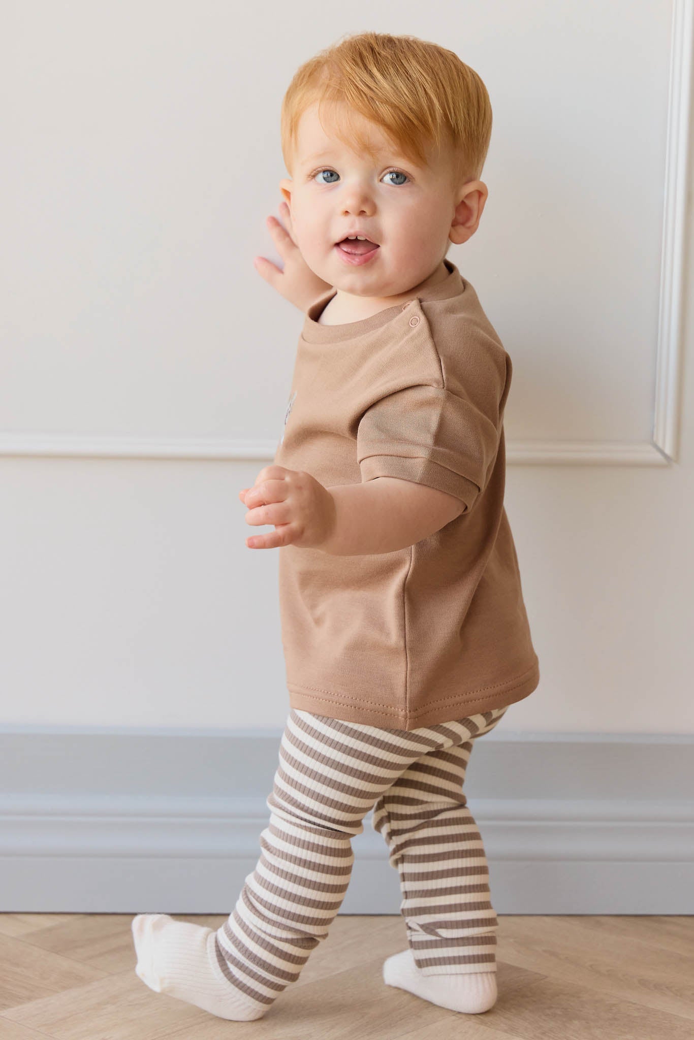 Organic Cotton Modal Legging - Narrow Stripe Tweed/Cloud
